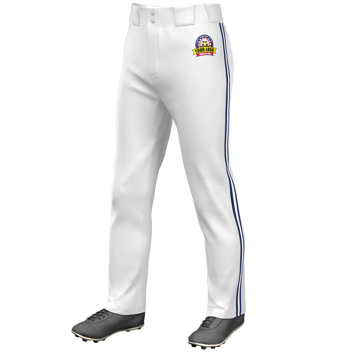 Custom White Navy White-Navy Classic Fit Stretch Practice Loose-fit Baseball Pants