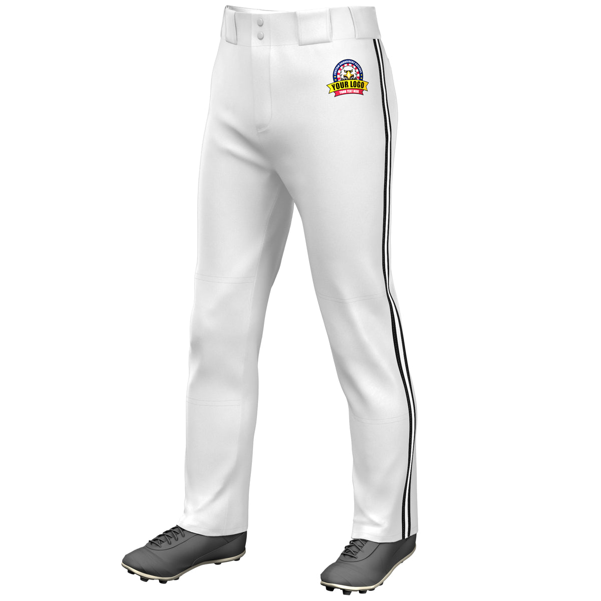 Custom White Black White-Black Classic Fit Stretch Practice Loose-fit Baseball Pants