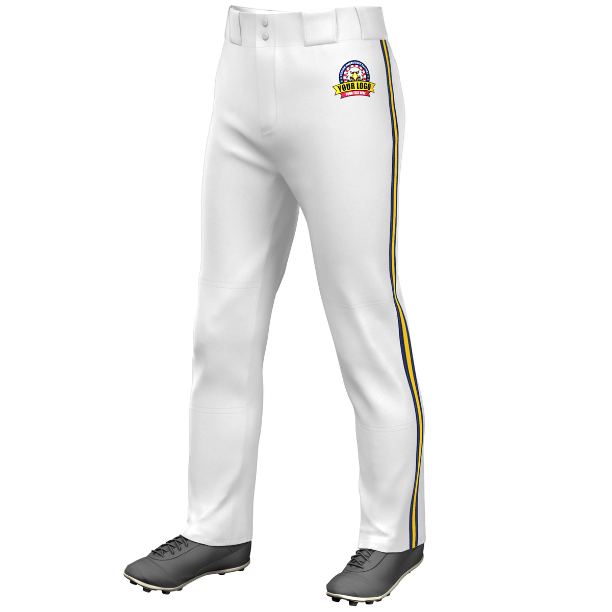 Custom White Navy Gold-Navy Classic Fit Stretch Practice Loose-fit Baseball Pants