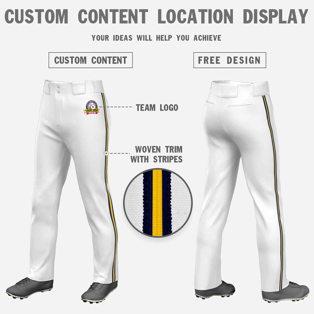 Custom White Navy Gold-Navy Classic Fit Stretch Practice Loose-fit Baseball Pants