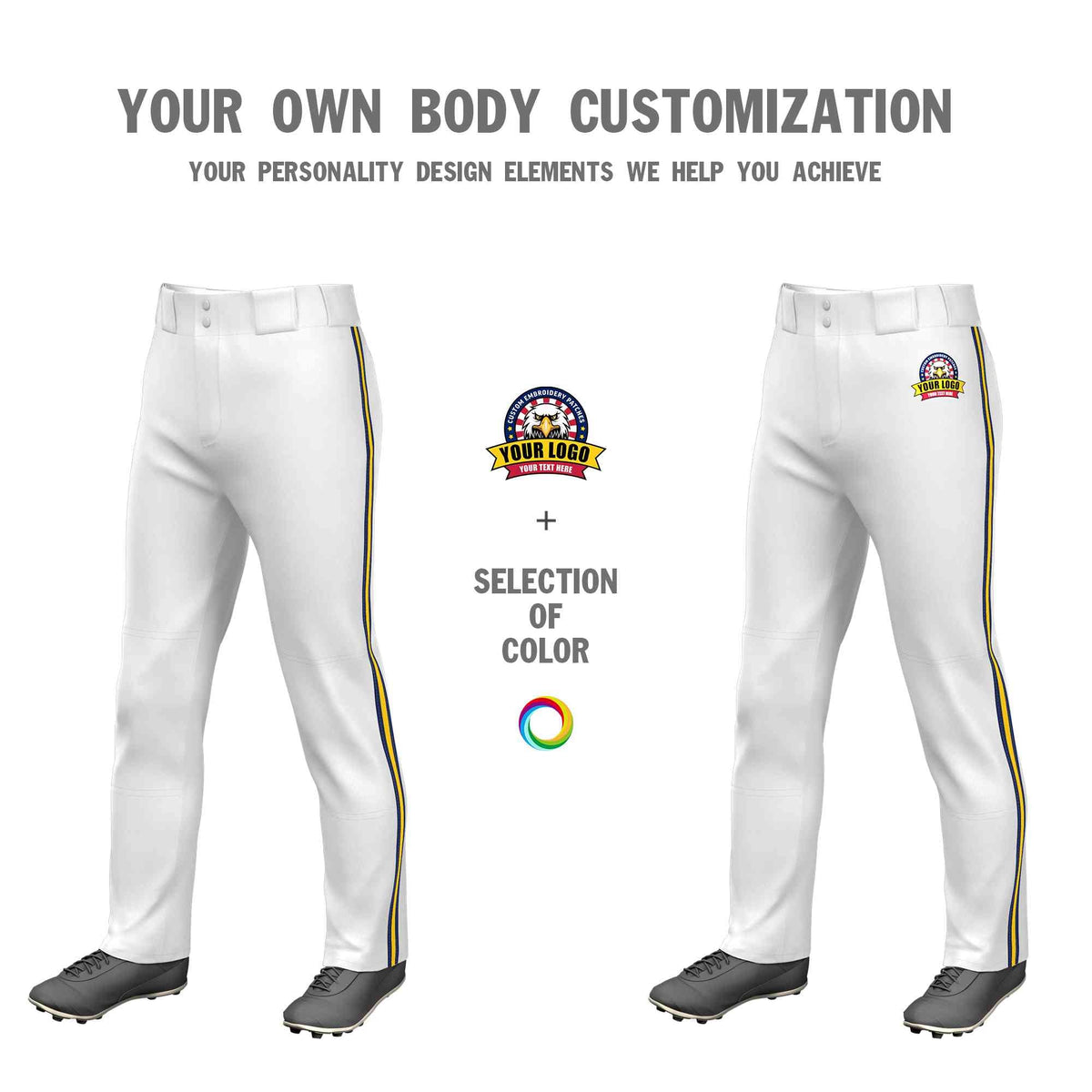 Custom White Navy Gold-Navy Classic Fit Stretch Practice Loose-fit Baseball Pants