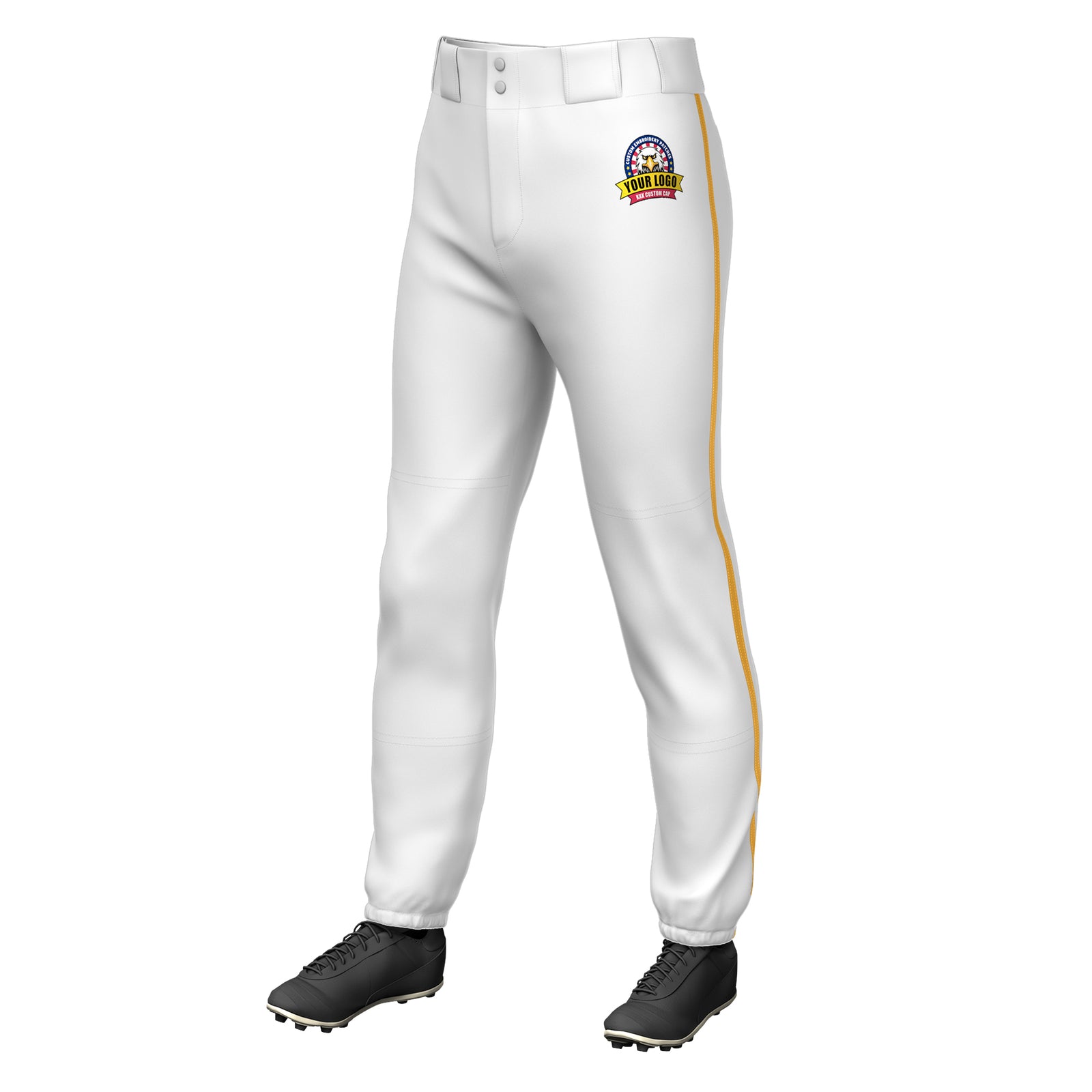 Custom White Old Gold Classic Fit Stretch Practice Pull-up Baseball Pants