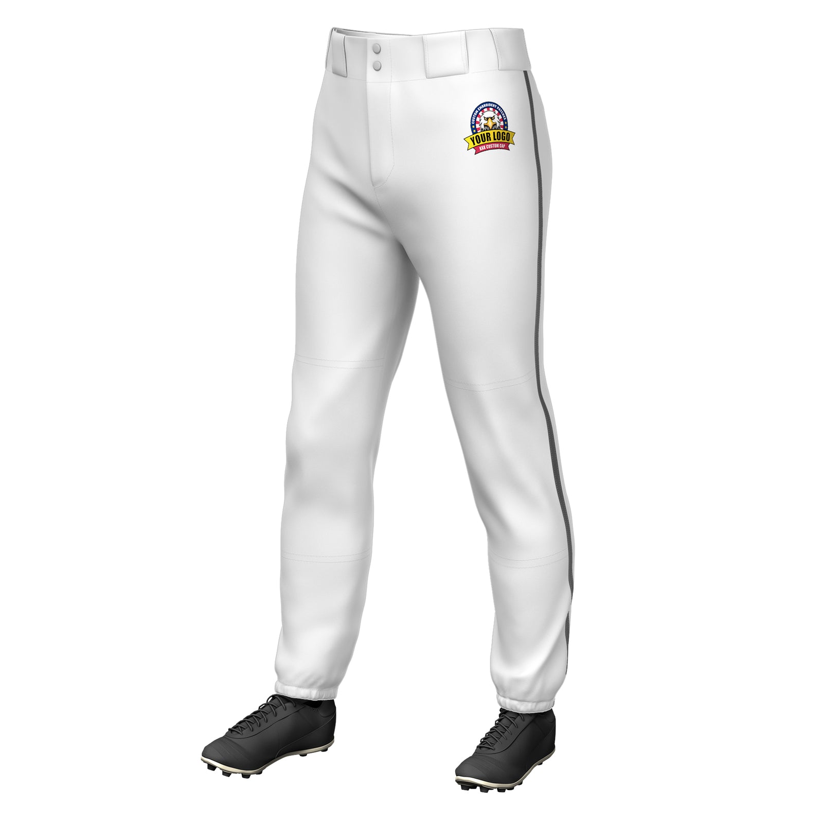 Custom White Dark Gray Classic Fit Stretch Practice Pull-up Baseball Pants