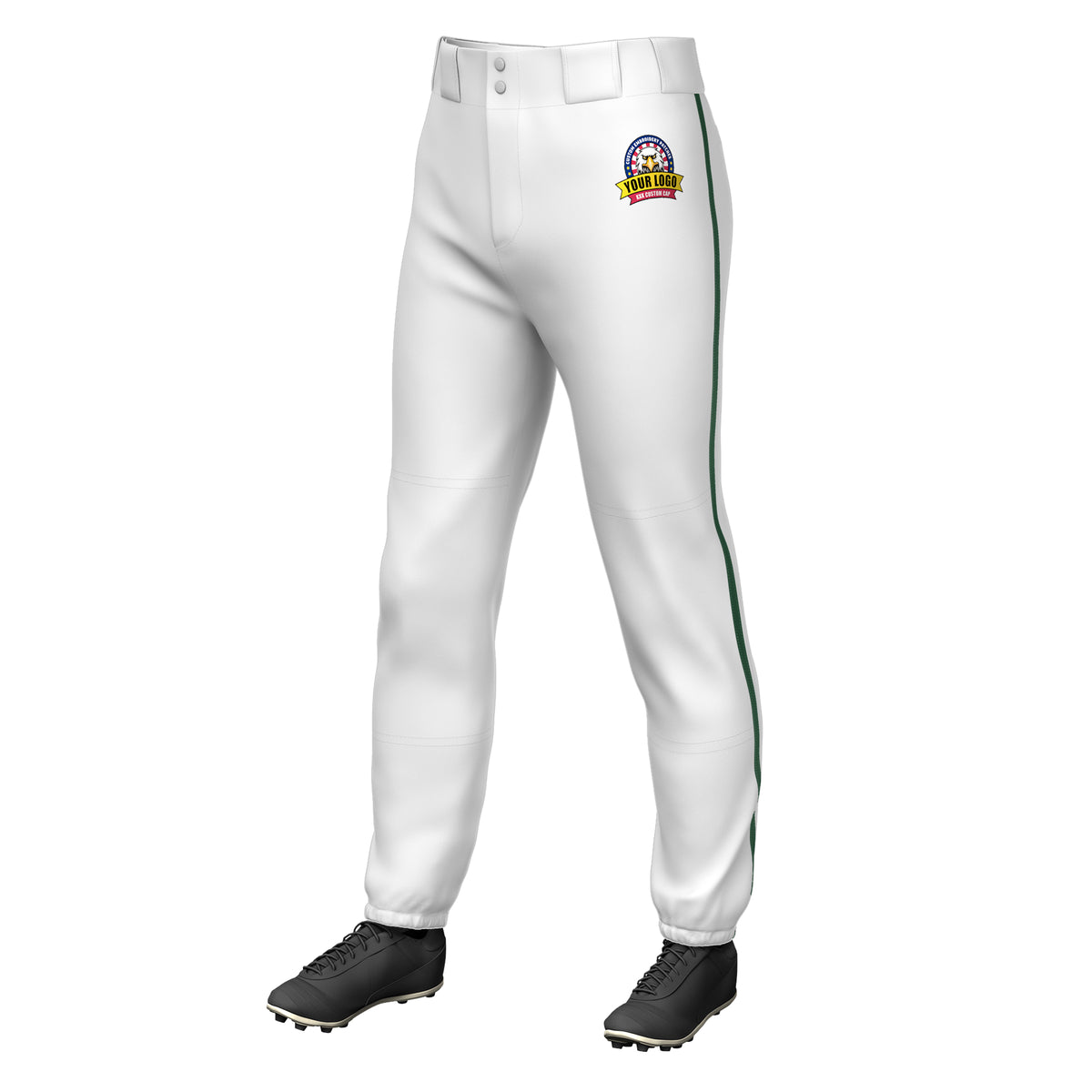 Custom White Green Classic Fit Stretch Practice Pull-up Baseball Pants