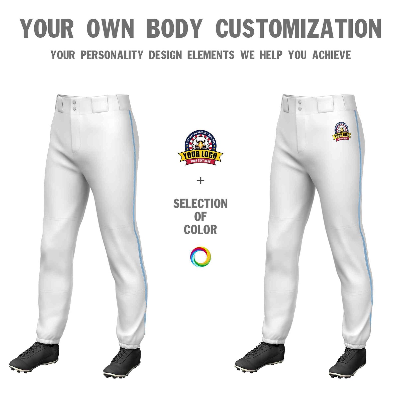 Custom White Light Blue Classic Fit Stretch Practice Pull-up Baseball Pants