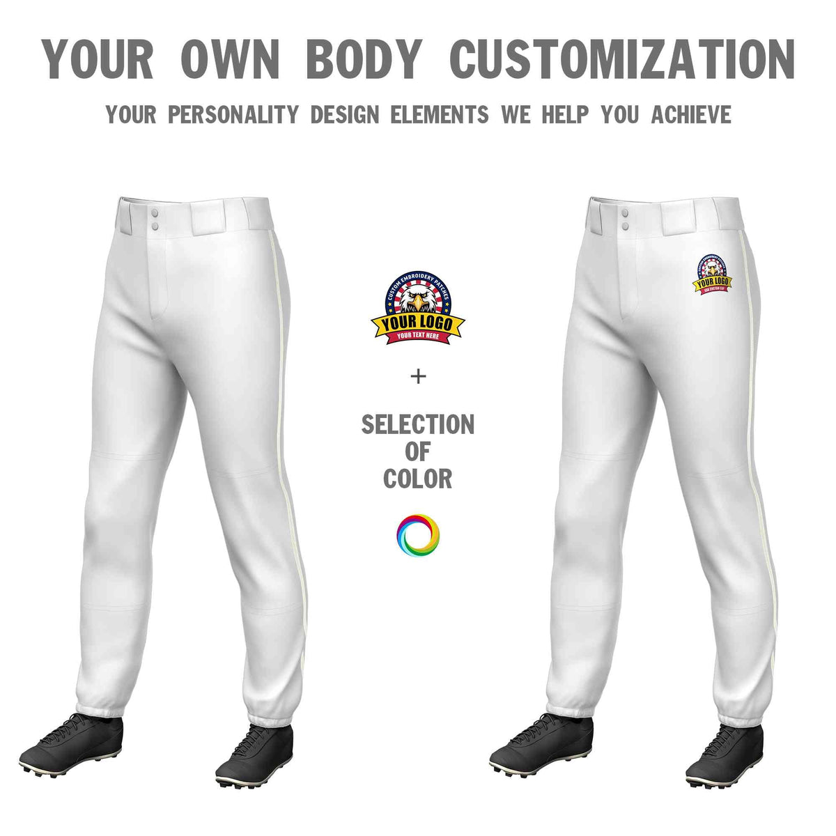 Custom White Cream Classic Fit Stretch Practice Pull-up Baseball Pants