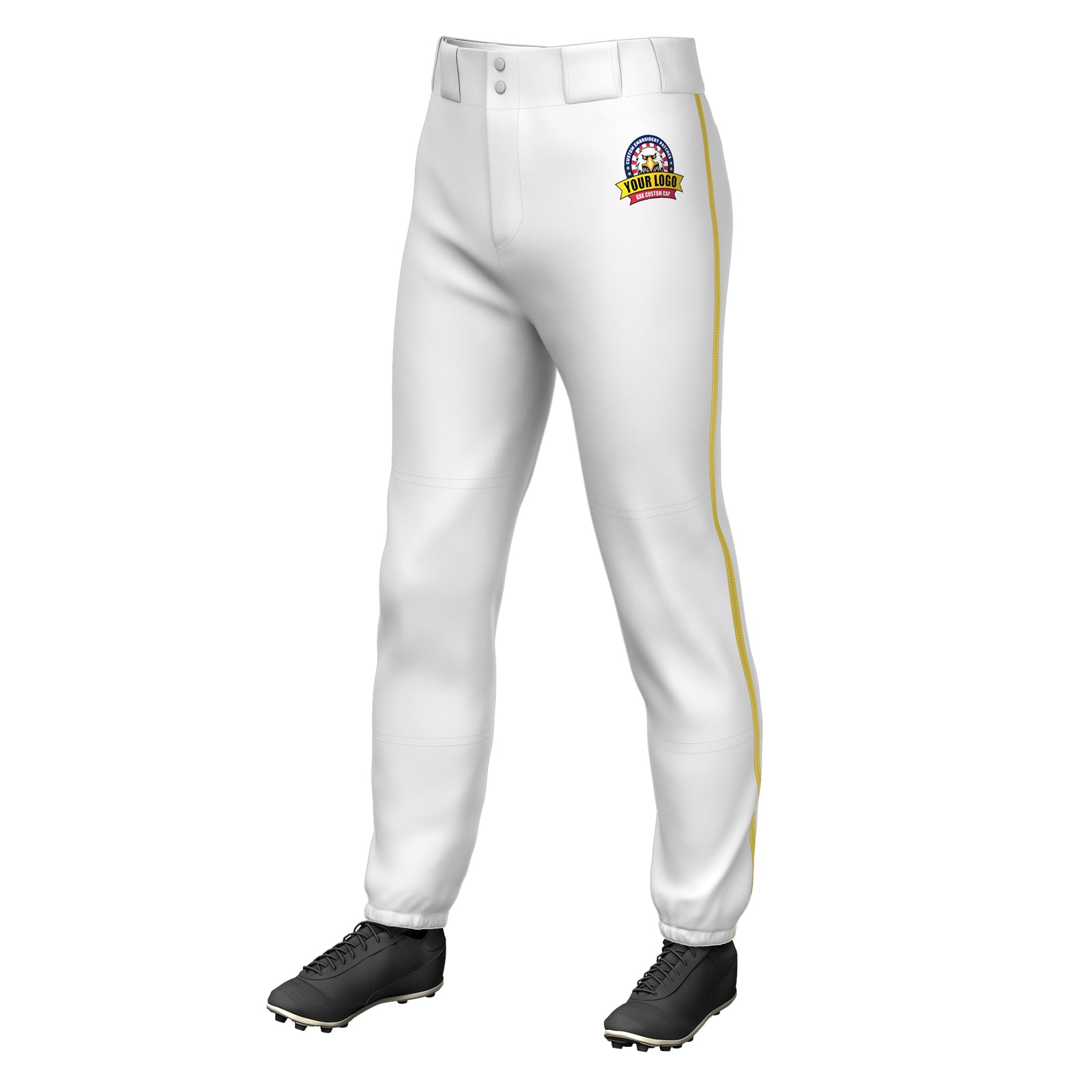 Custom White Old Gold Classic Fit Stretch Practice Pull-up Baseball Pants