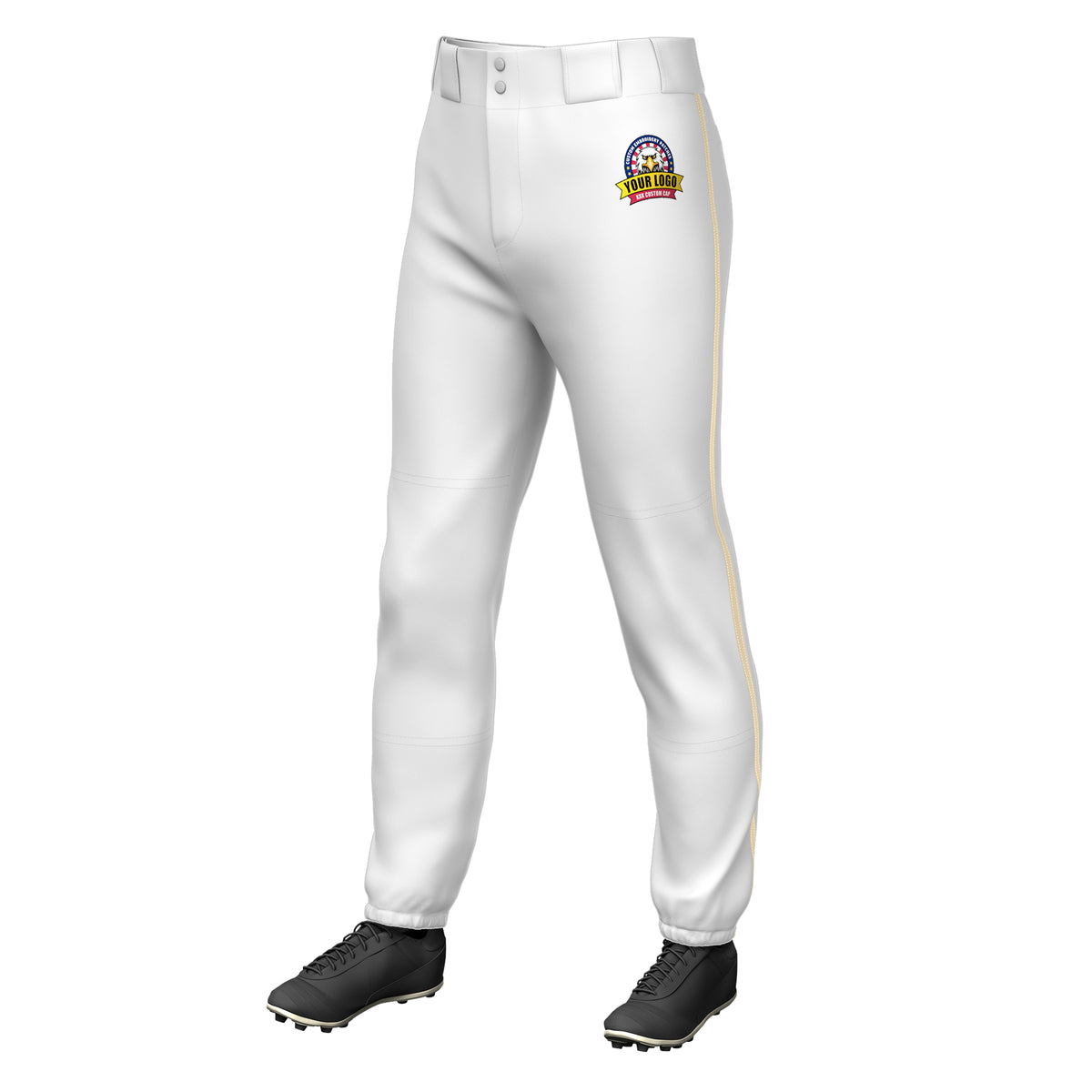 Custom White Khaki Classic Fit Stretch Practice Pull-up Baseball Pants