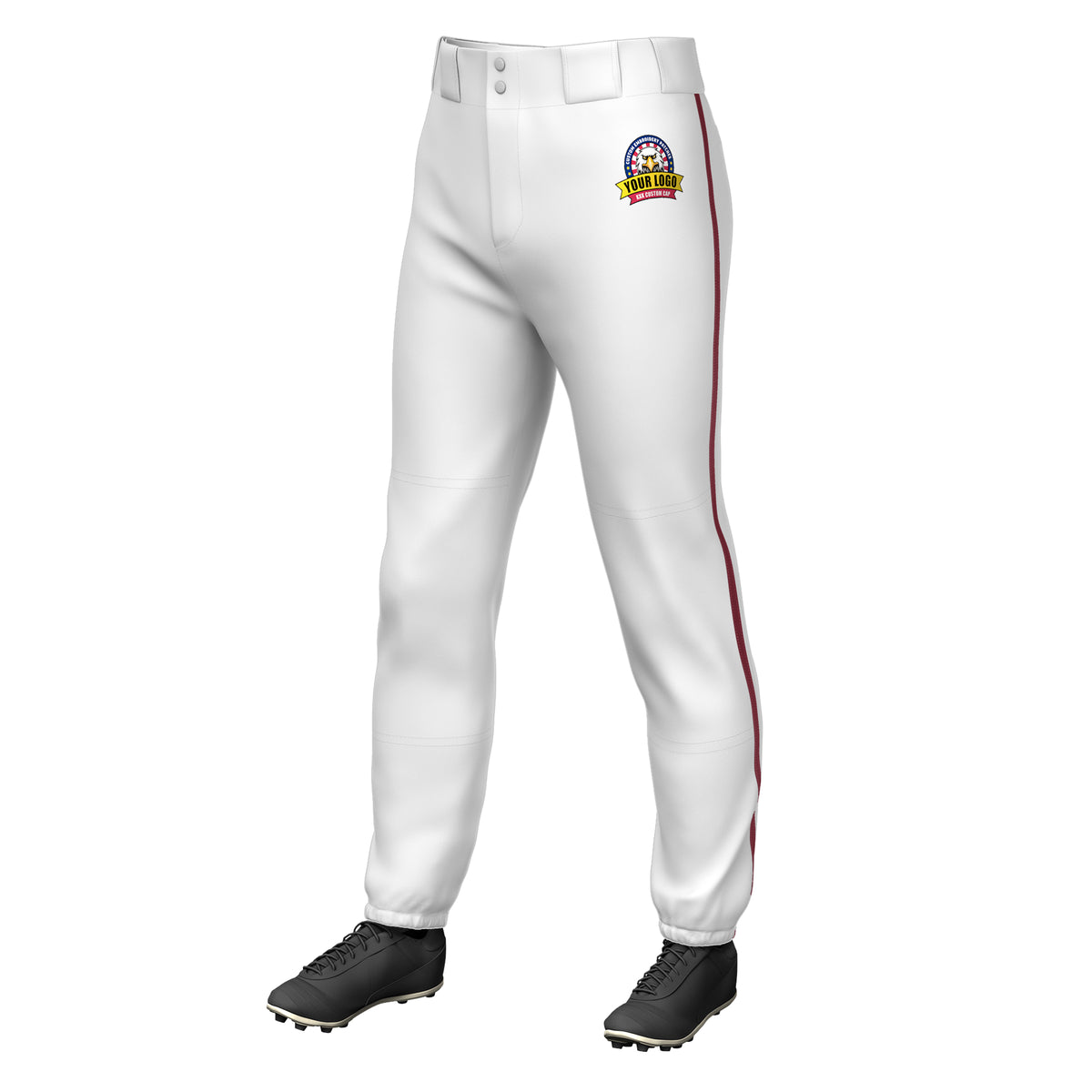 Custom White Crimson Classic Fit Stretch Practice Pull-up Baseball Pants