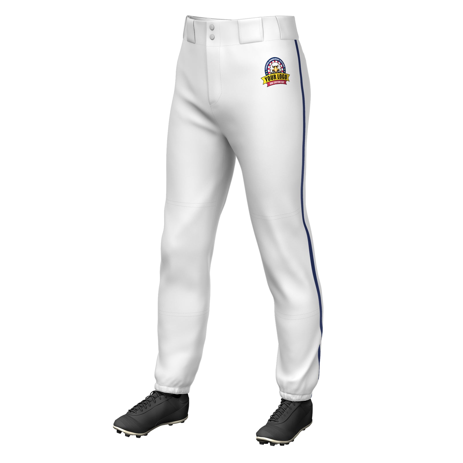Custom White Navy Classic Fit Stretch Practice Pull-up Baseball Pants