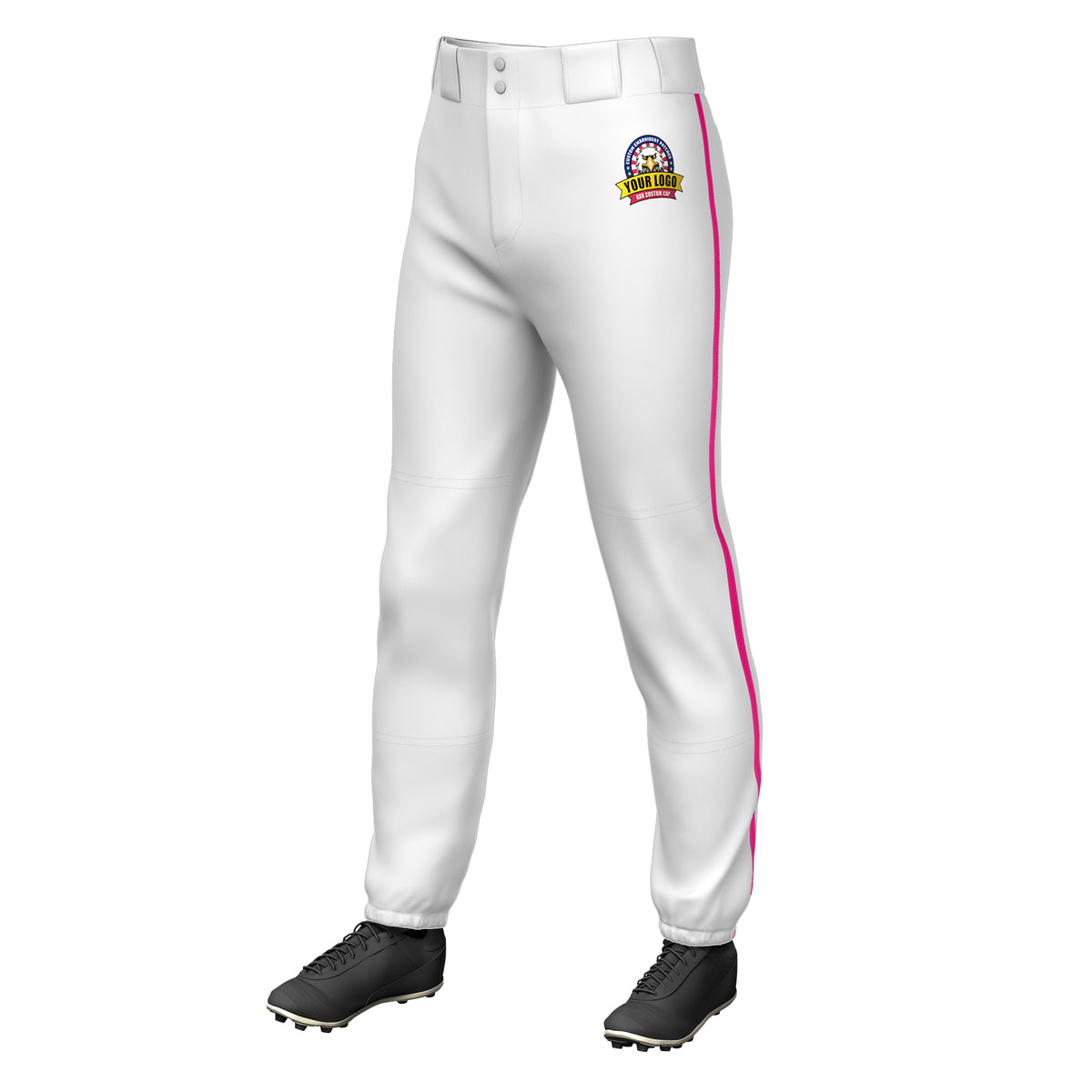 Custom White Pink Classic Fit Stretch Practice Pull-up Baseball Pants