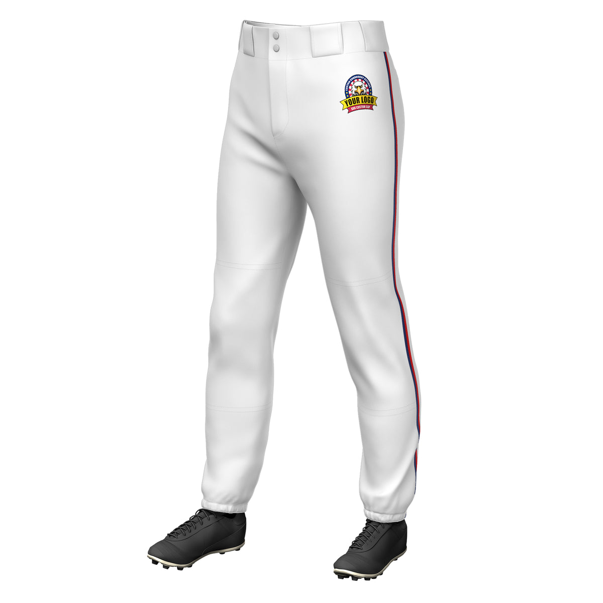 Custom White Navy-Red Classic Fit Stretch Practice Pull-up Baseball Pants