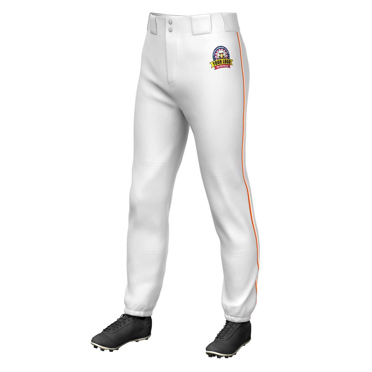 Custom White Orange-White Classic Fit Stretch Practice Pull-up Baseball Pants