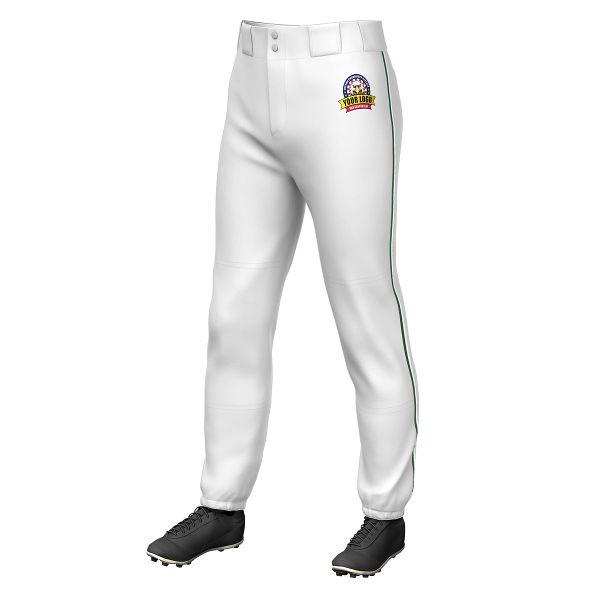 Custom White Black-White Classic Fit Stretch Practice Pull-up Baseball Pants
