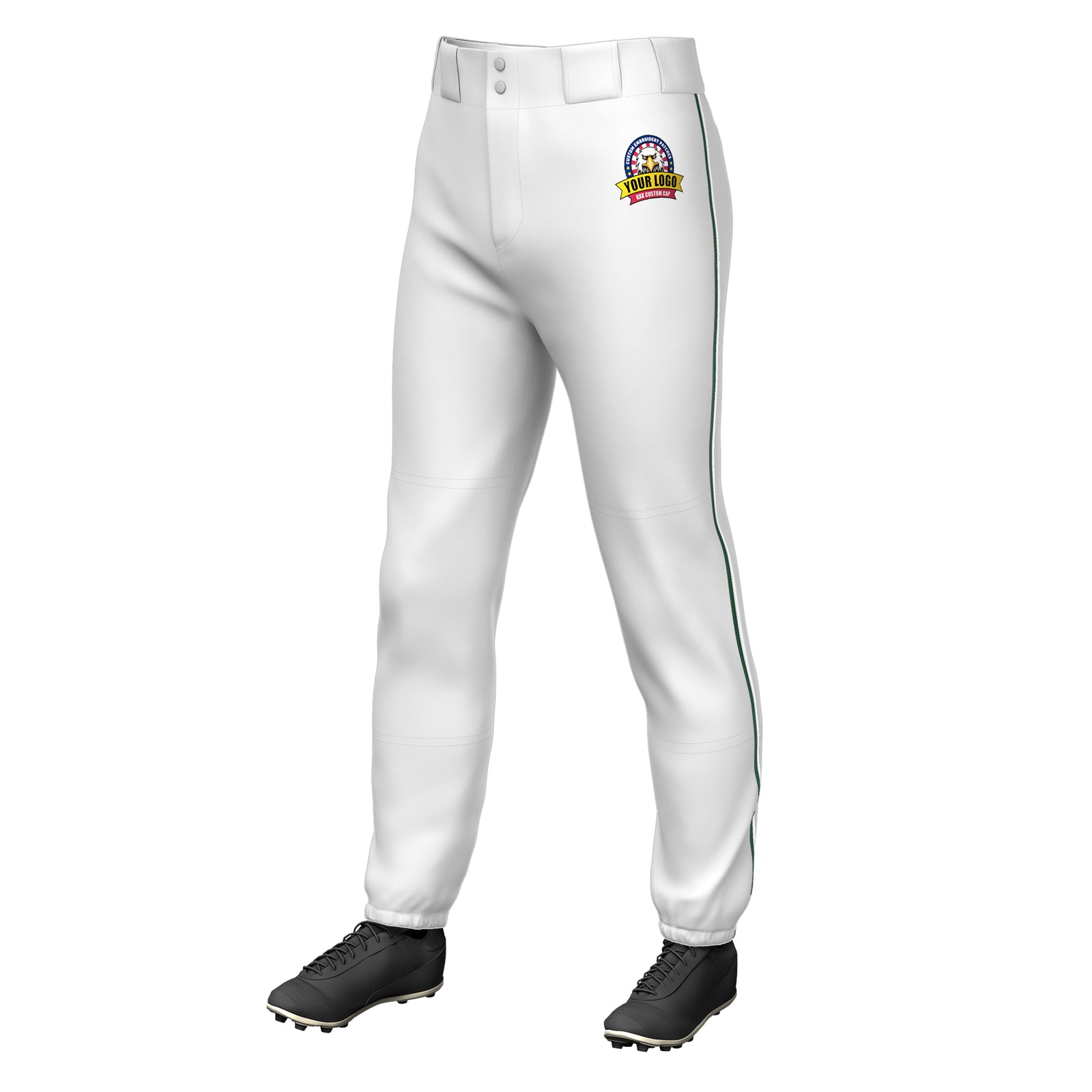 Custom White Black-White Classic Fit Stretch Practice Pull-up Baseball Pants