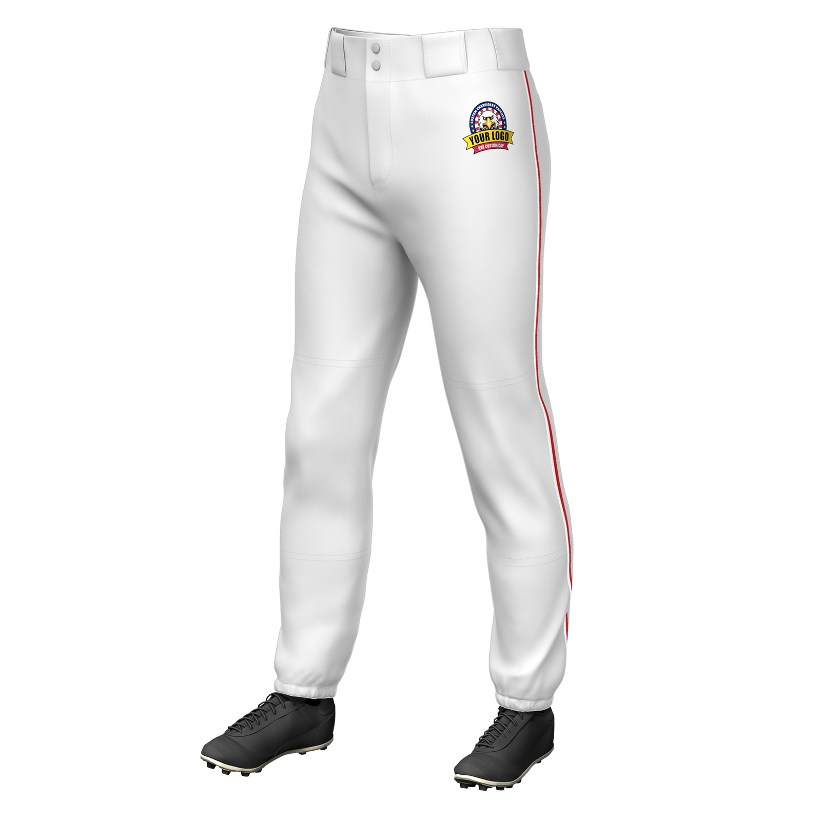 Custom White White-Red Classic Fit Stretch Practice Pull-up Baseball Pants