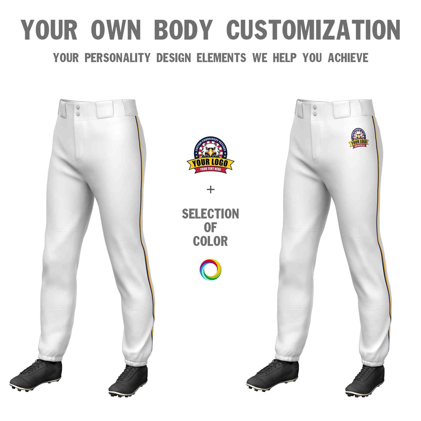 Custom White Navy-Yellow Classic Fit Stretch Practice Pull-up Baseball Pants