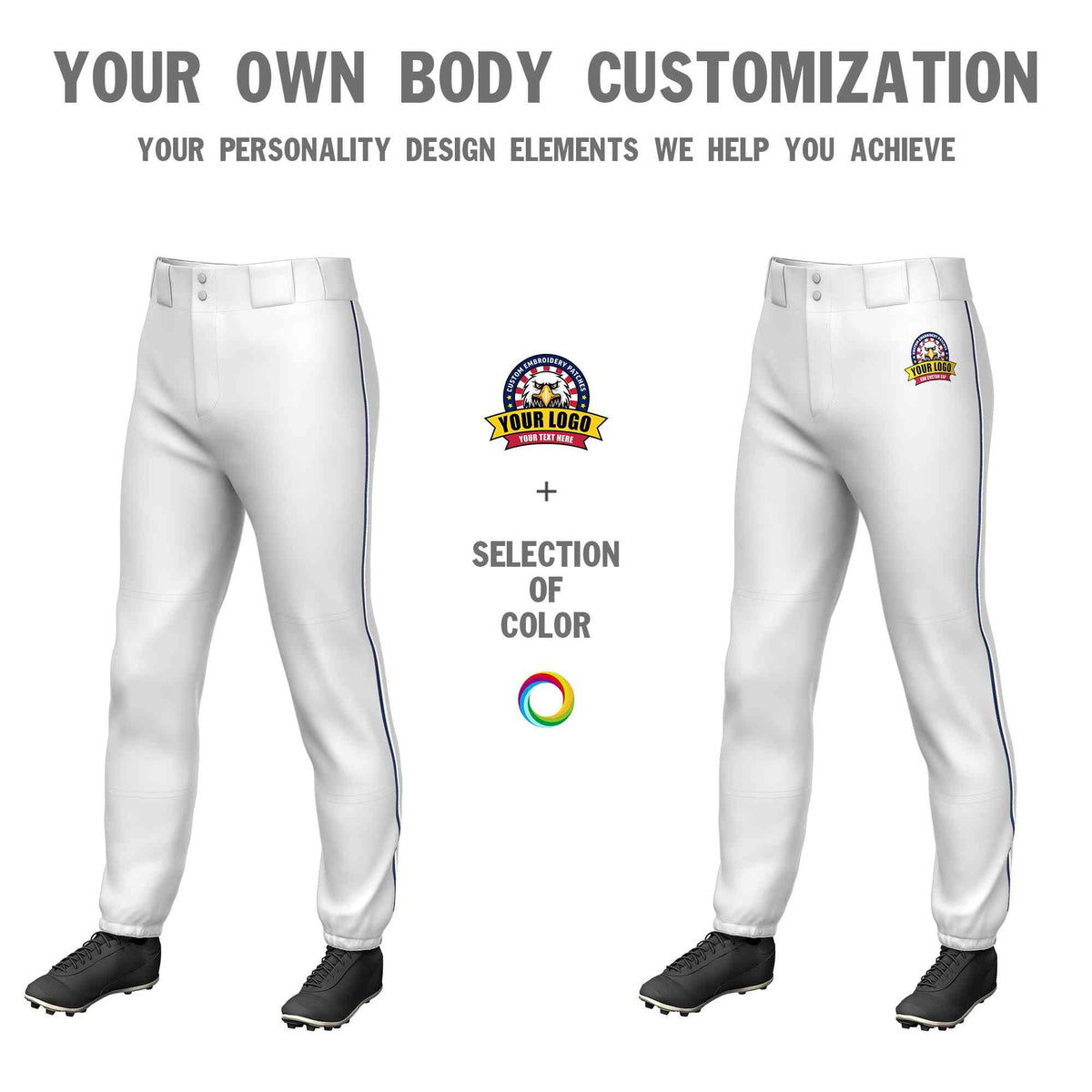 Custom White Navy-White Classic Fit Stretch Practice Pull-up Baseball Pants