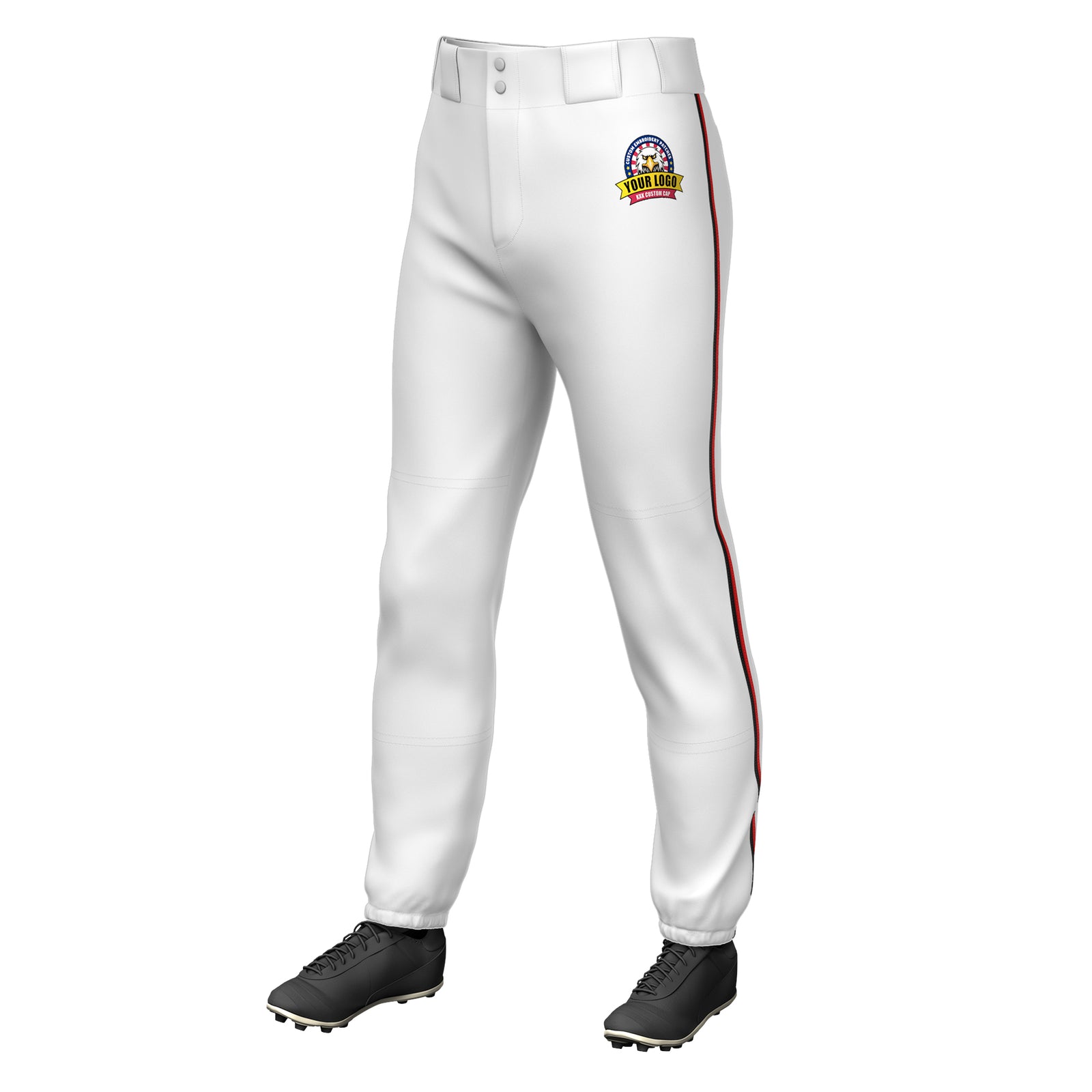 Custom White Black-Red Classic Fit Stretch Practice Pull-up Baseball Pants