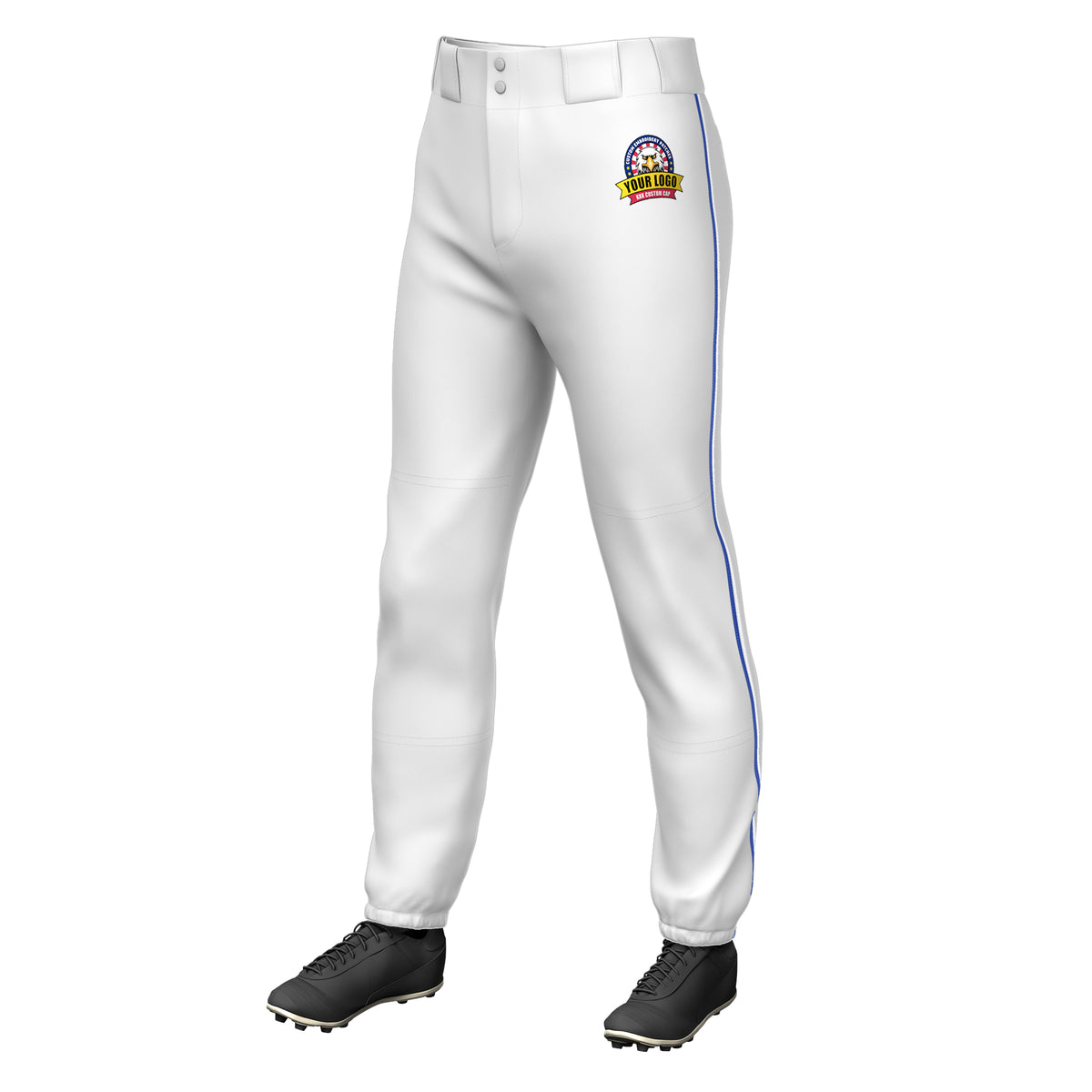 Custom White Royal-White Classic Fit Stretch Practice Pull-up Baseball Pants