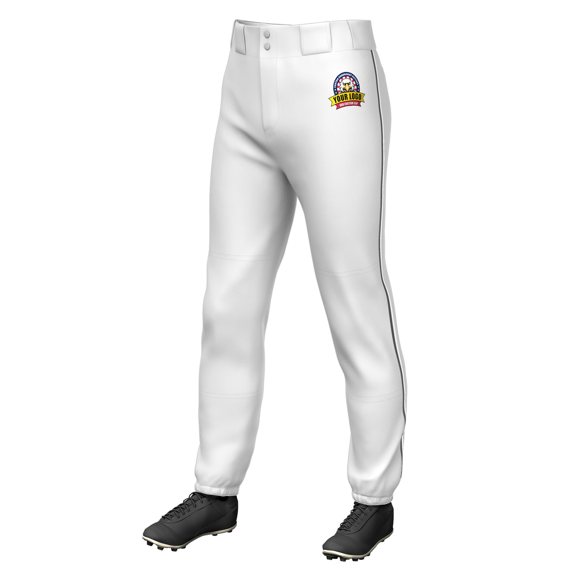 Custom White Dark Gray-White Classic Fit Stretch Practice Pull-up Baseball Pants