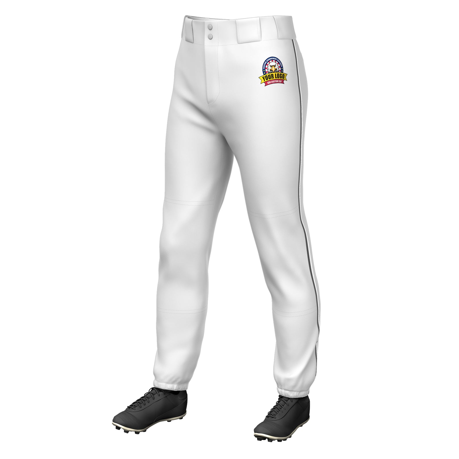 Custom White Dark Gray-White Classic Fit Stretch Practice Pull-up Baseball Pants