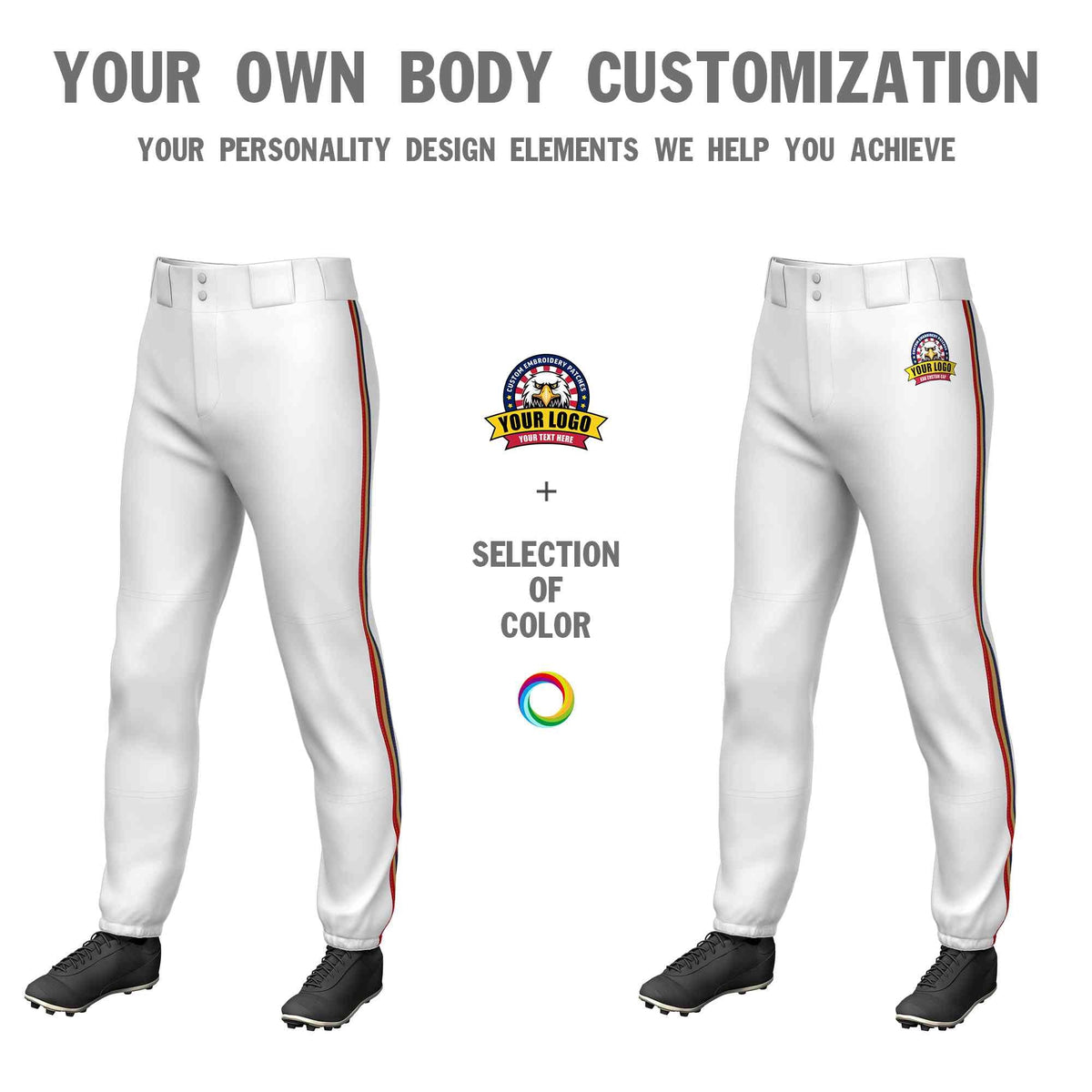 Custom White Navy Gold-Red Classic Fit Stretch Practice Pull-up Baseball Pants