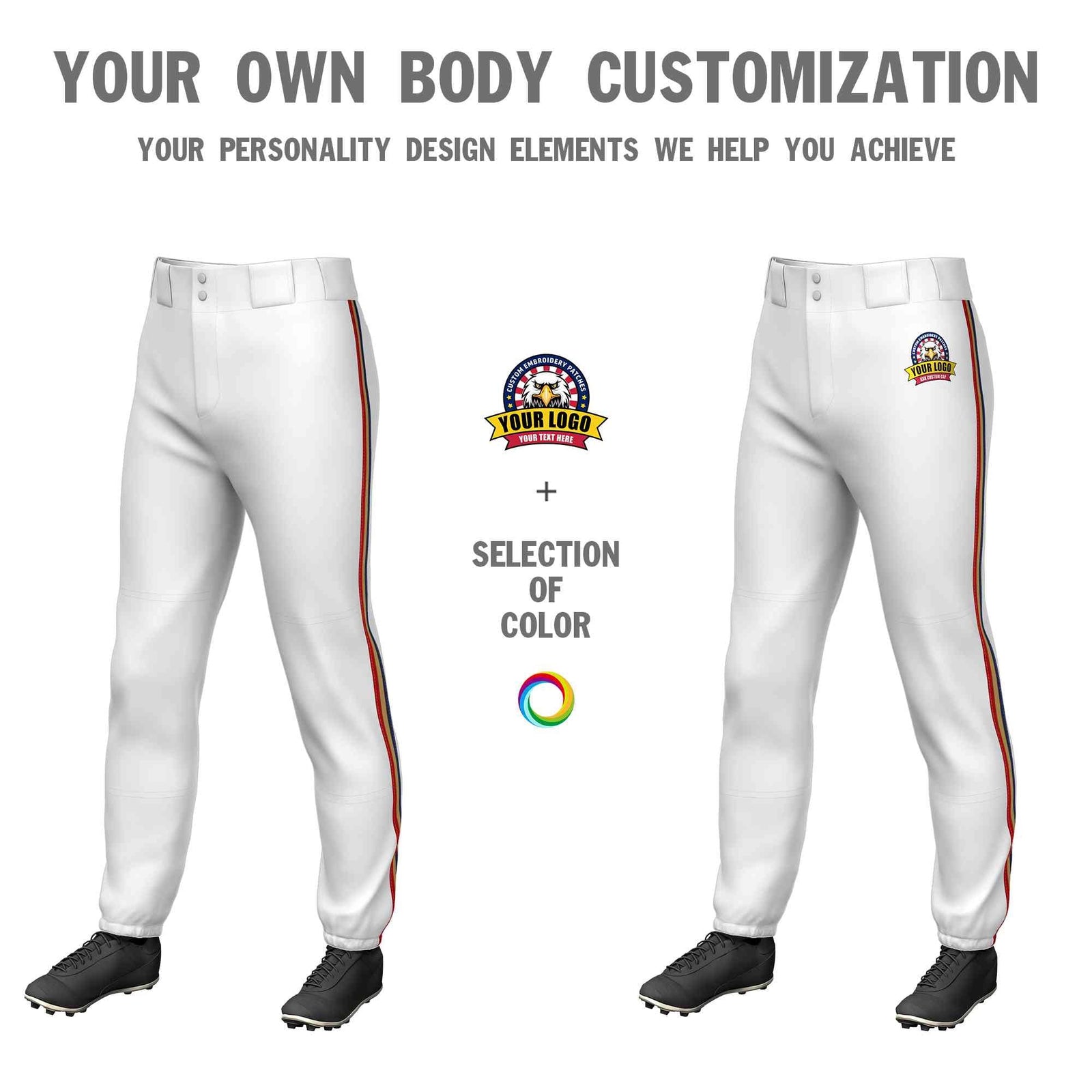 Custom White Navy Gold-Red Classic Fit Stretch Practice Pull-up Baseball Pants