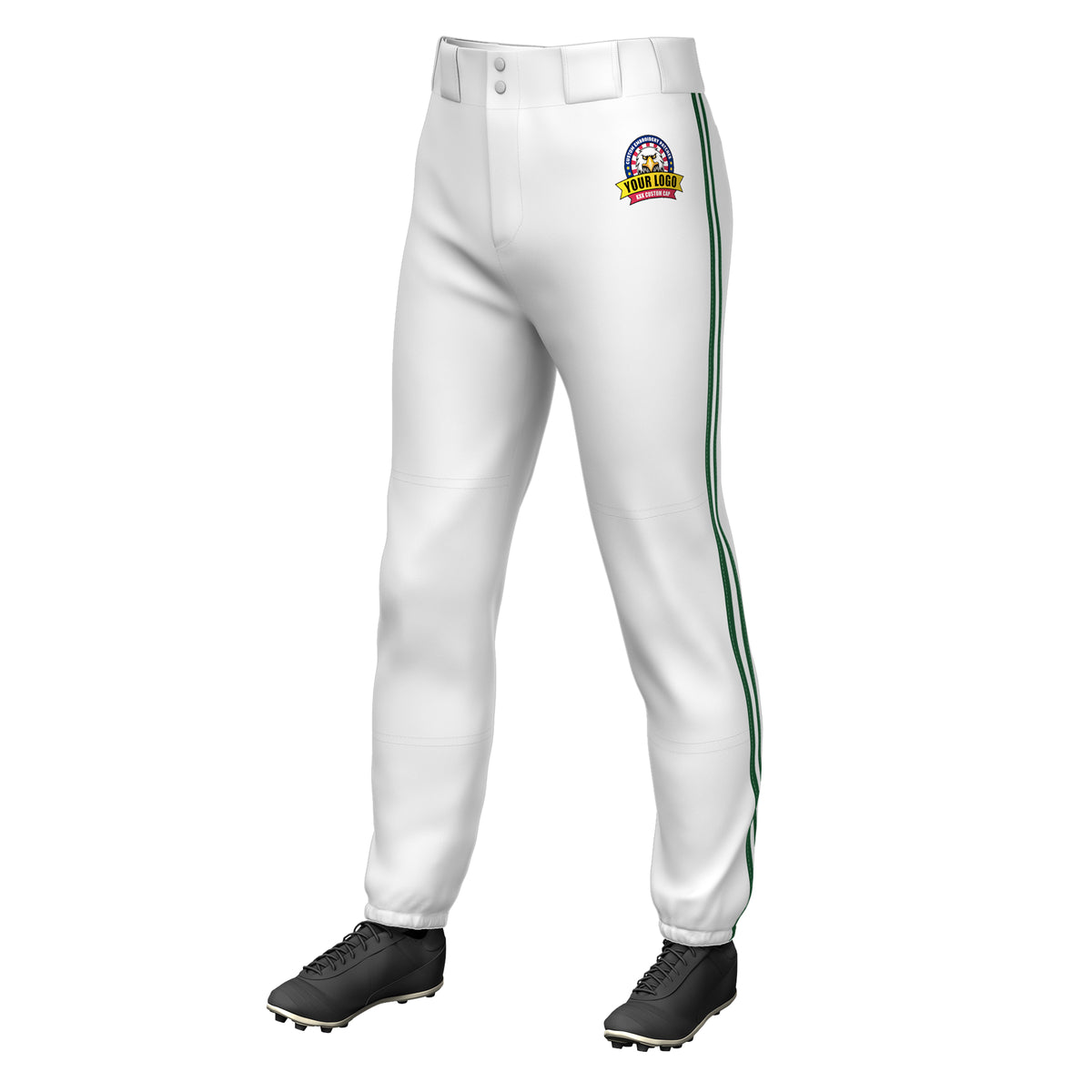 Custom White Green White-Green Classic Fit Stretch Practice Pull-up Baseball Pants