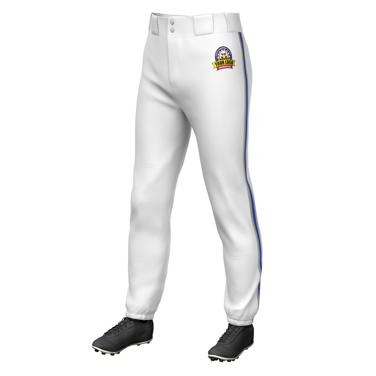 Custom White Gray Royal-Gray Classic Fit Stretch Practice Pull-up Baseball Pants