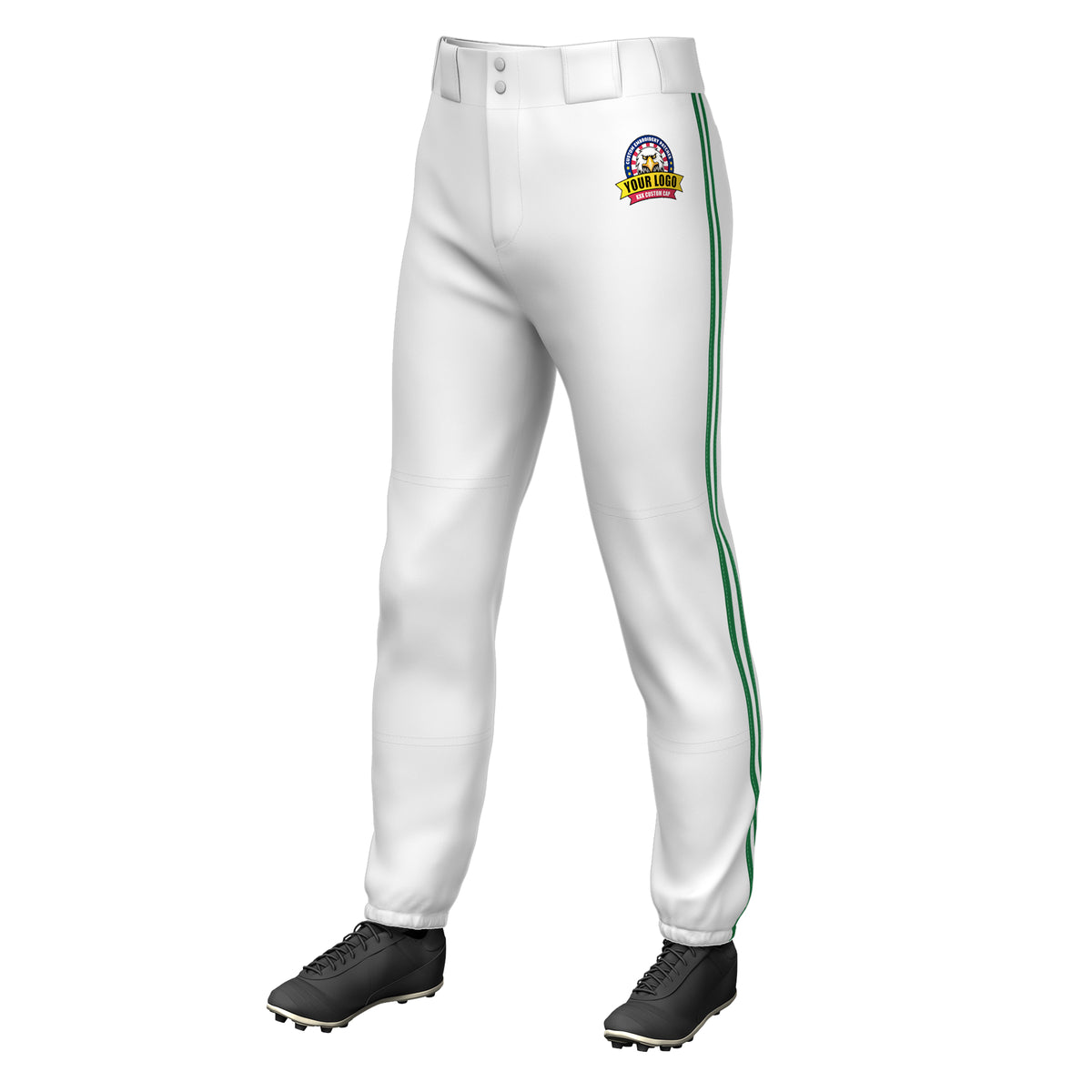 Custom White Kelly Green White-Kelly Green Classic Fit Stretch Practice Pull-up Baseball Pants