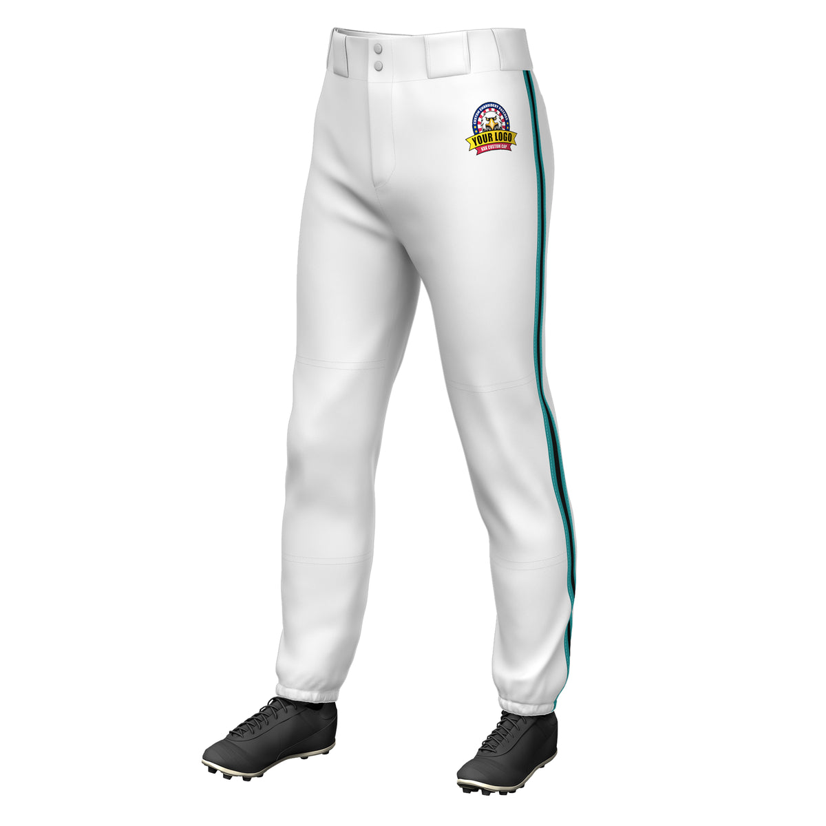 Custom White Aqua Black-Aqua Classic Fit Stretch Practice Pull-up Baseball Pants