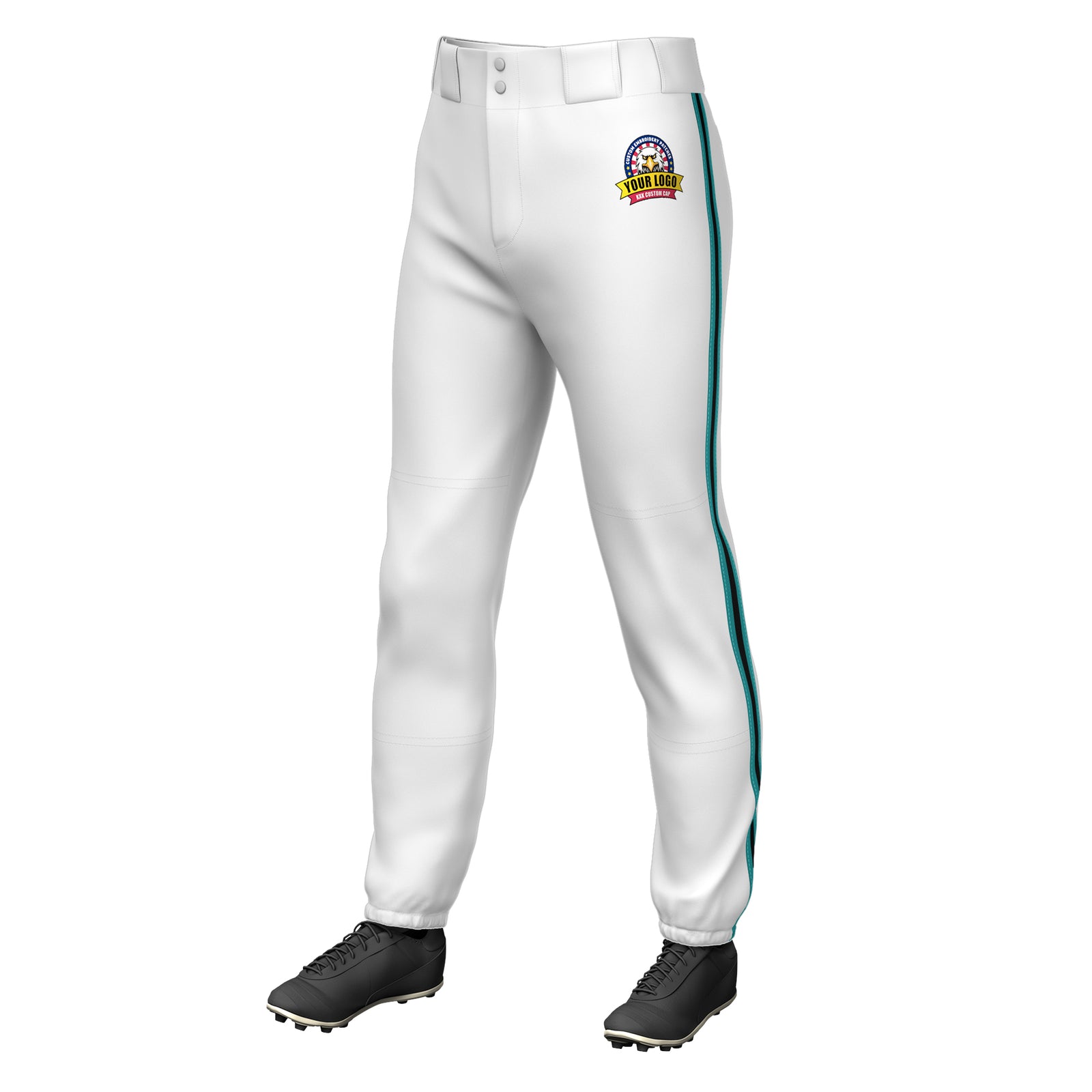 Custom White Aqua Black-Aqua Classic Fit Stretch Practice Pull-up Baseball Pants