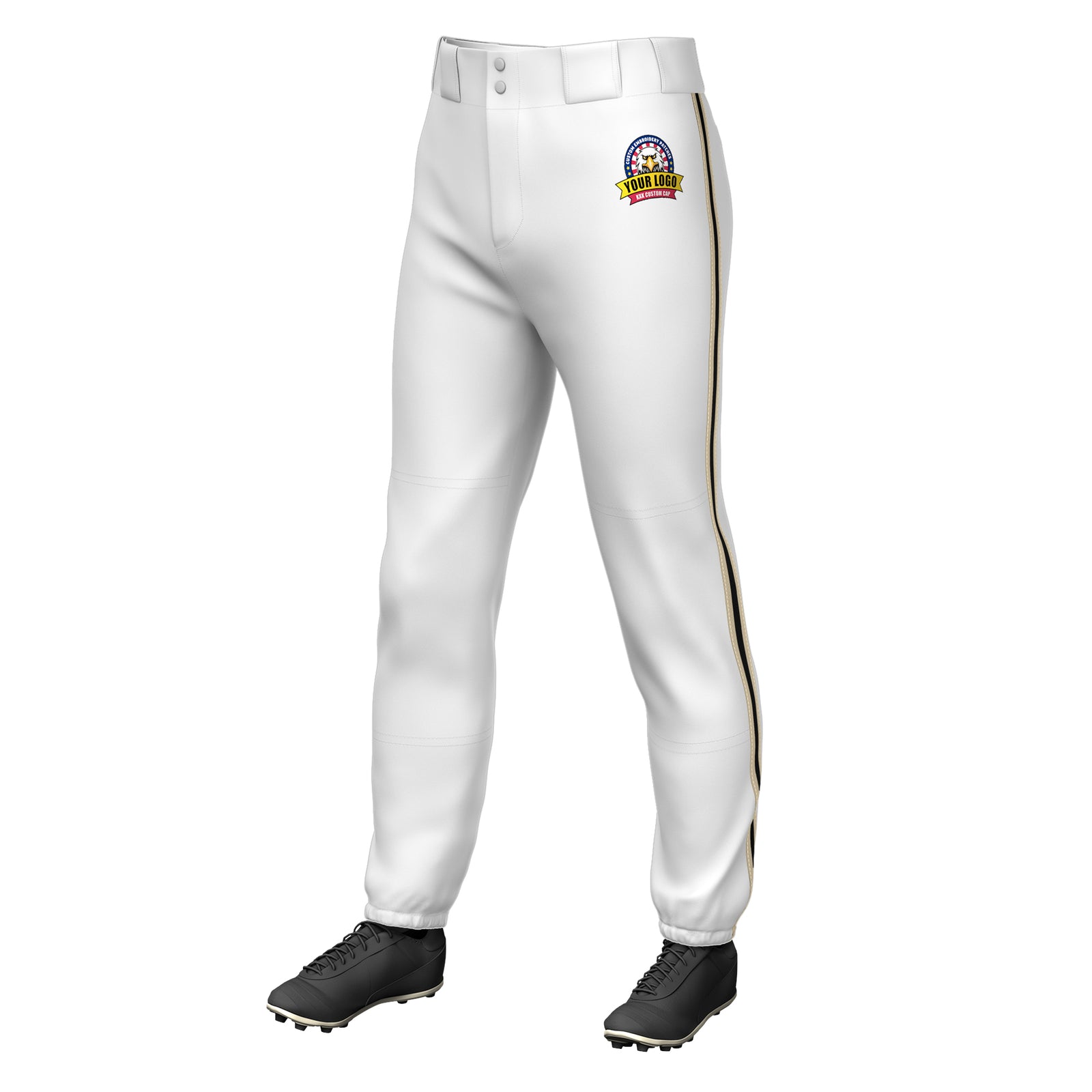 Custom White Khaki Black-Khaki Classic Fit Stretch Practice Pull-up Baseball Pants