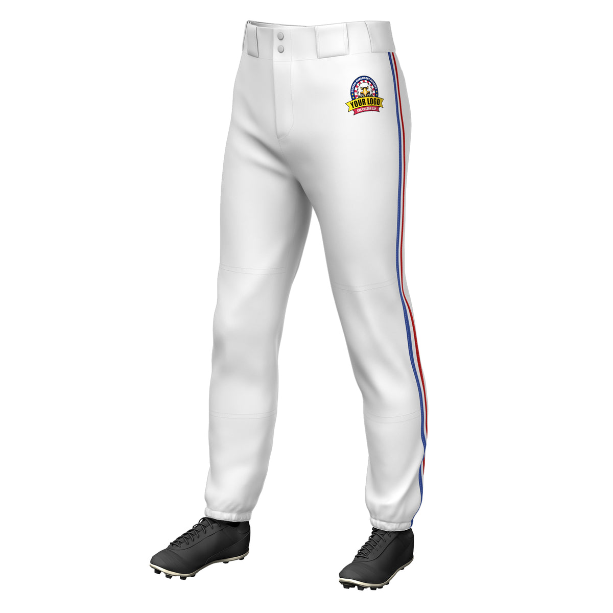 Custom White Royal White-Red Classic Fit Stretch Practice Pull-up Baseball Pants