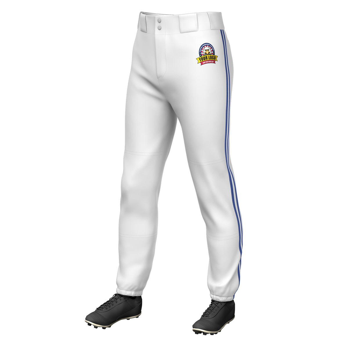 Custom White Royal White-Royal Classic Fit Stretch Practice Pull-up Baseball Pants