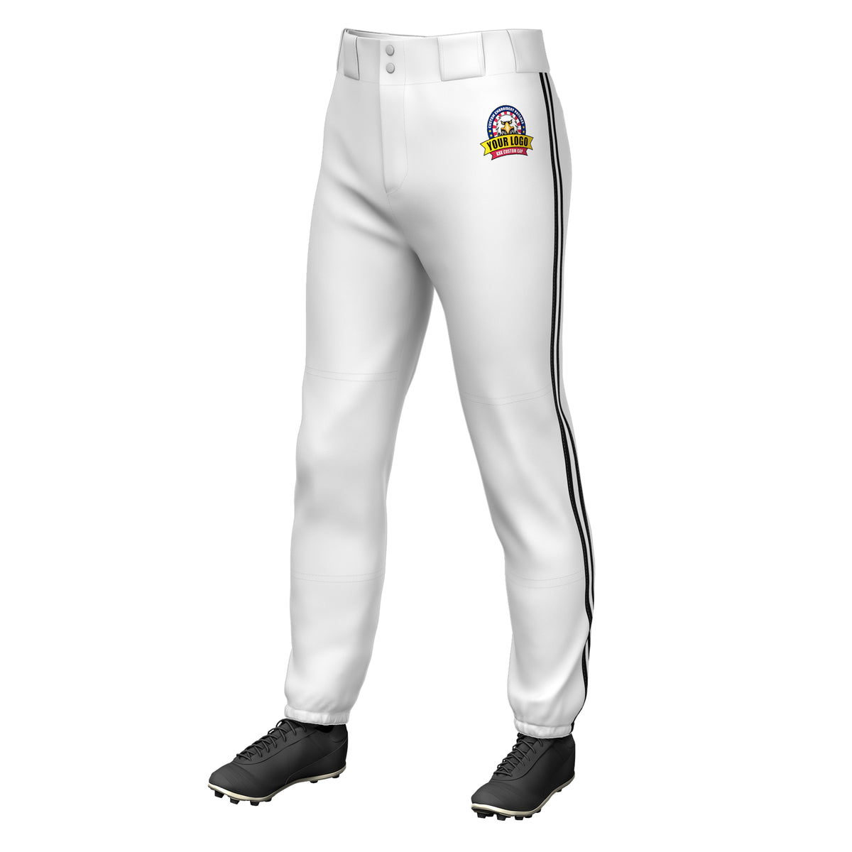 Custom White Black White-Black Classic Fit Stretch Practice Pull-up Baseball Pants