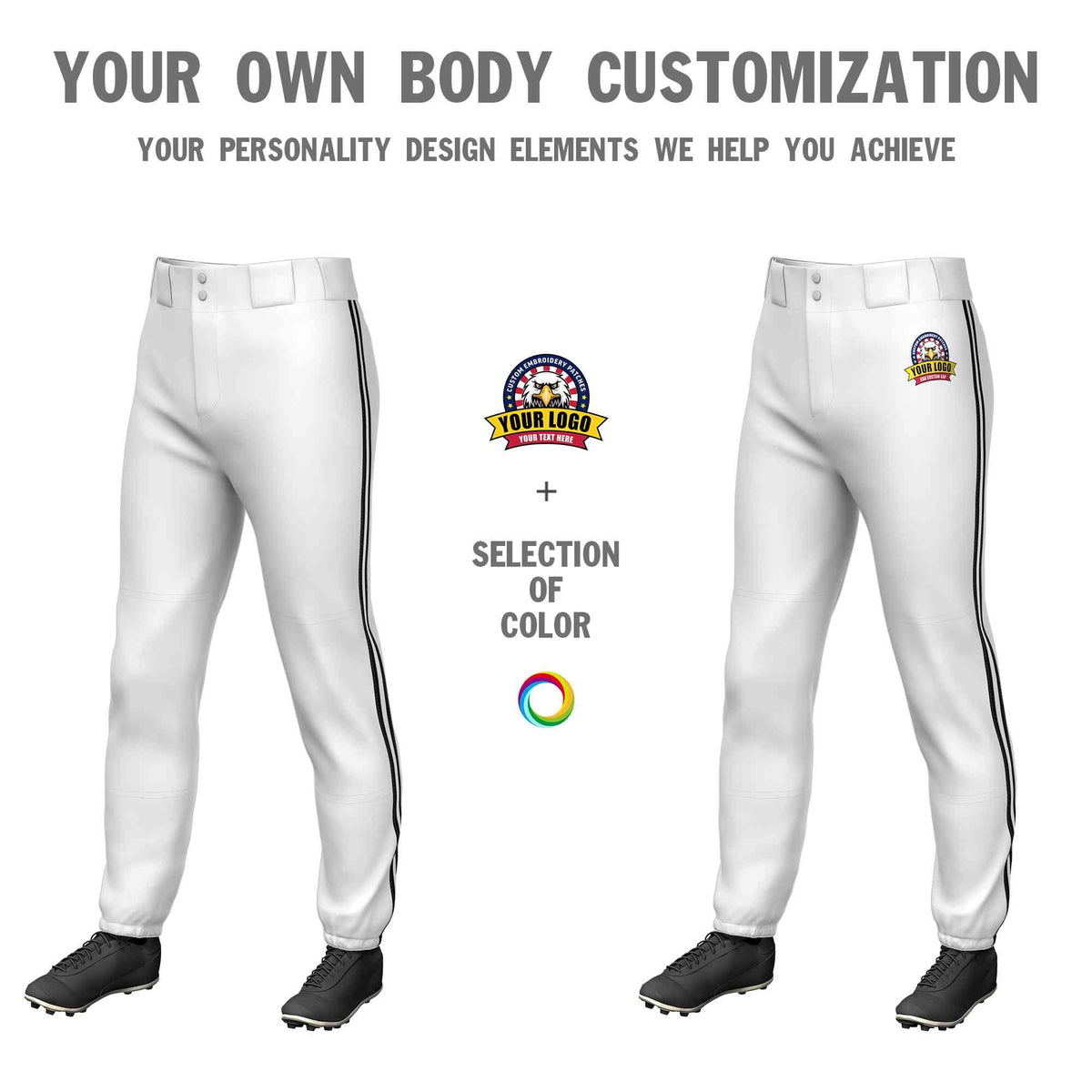 Custom White Black White-Black Classic Fit Stretch Practice Pull-up Baseball Pants