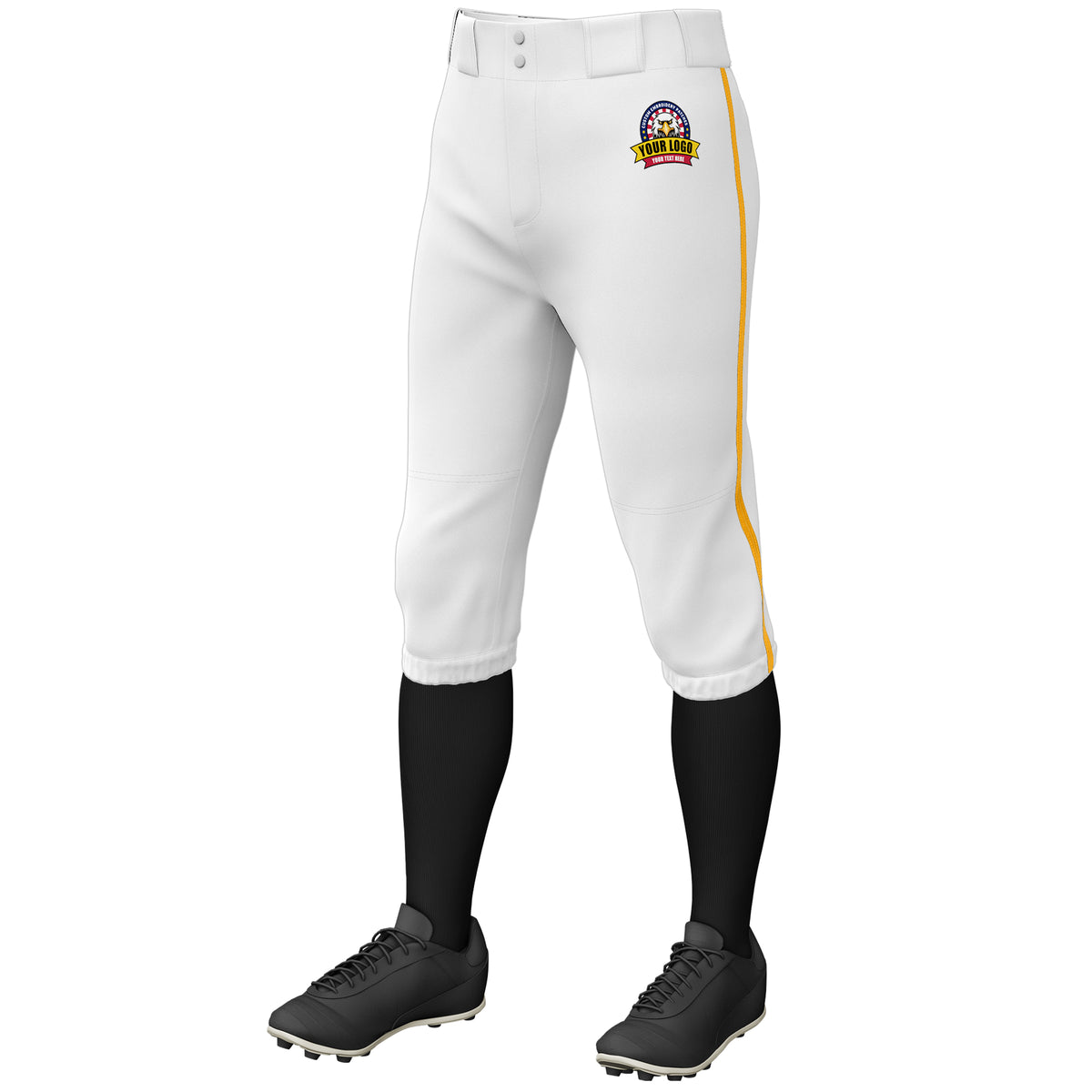Custom White Yellow Classic Fit Stretch Practice Knickers Baseball Pants