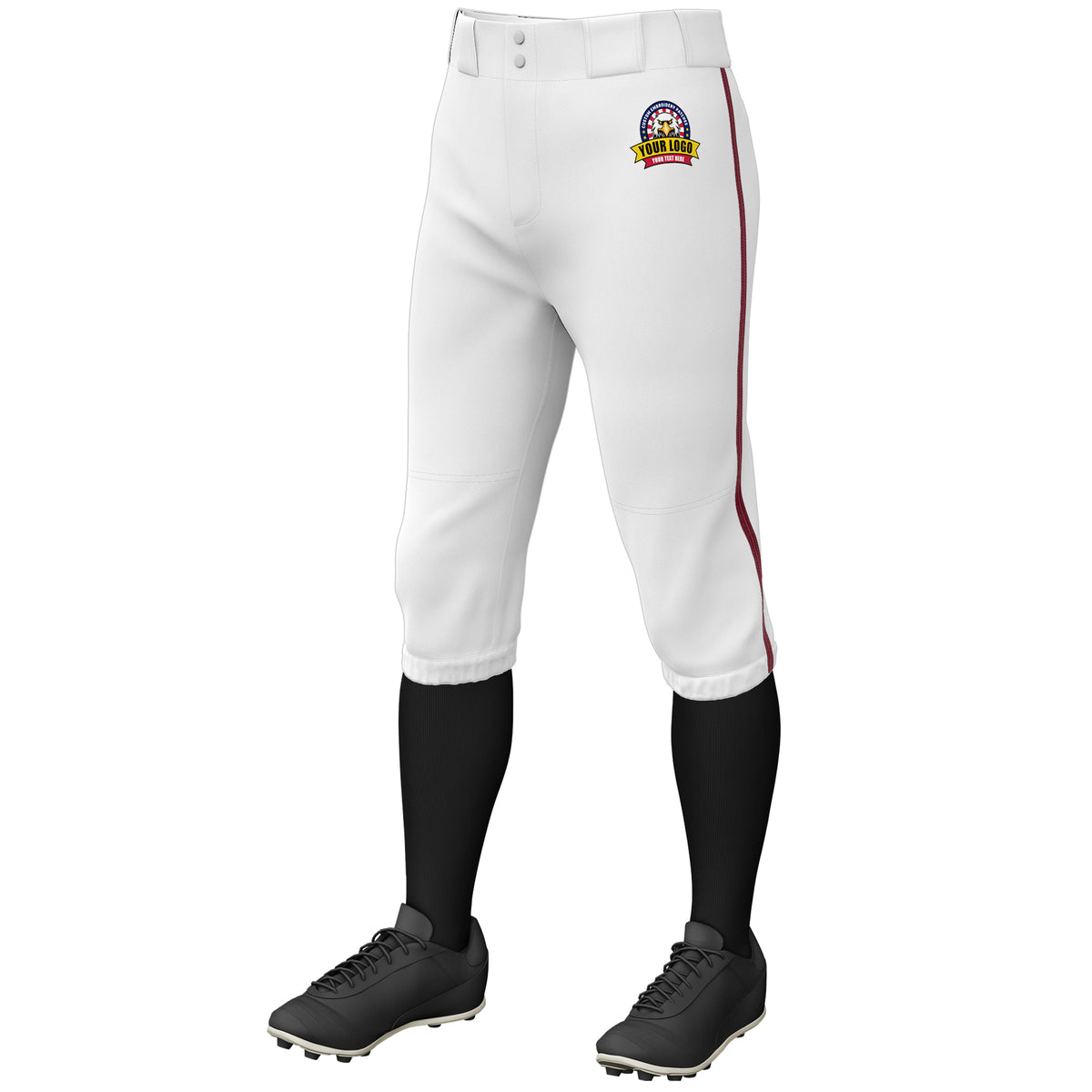 Custom White Crimson Classic Fit Stretch Practice Knickers Baseball Pants