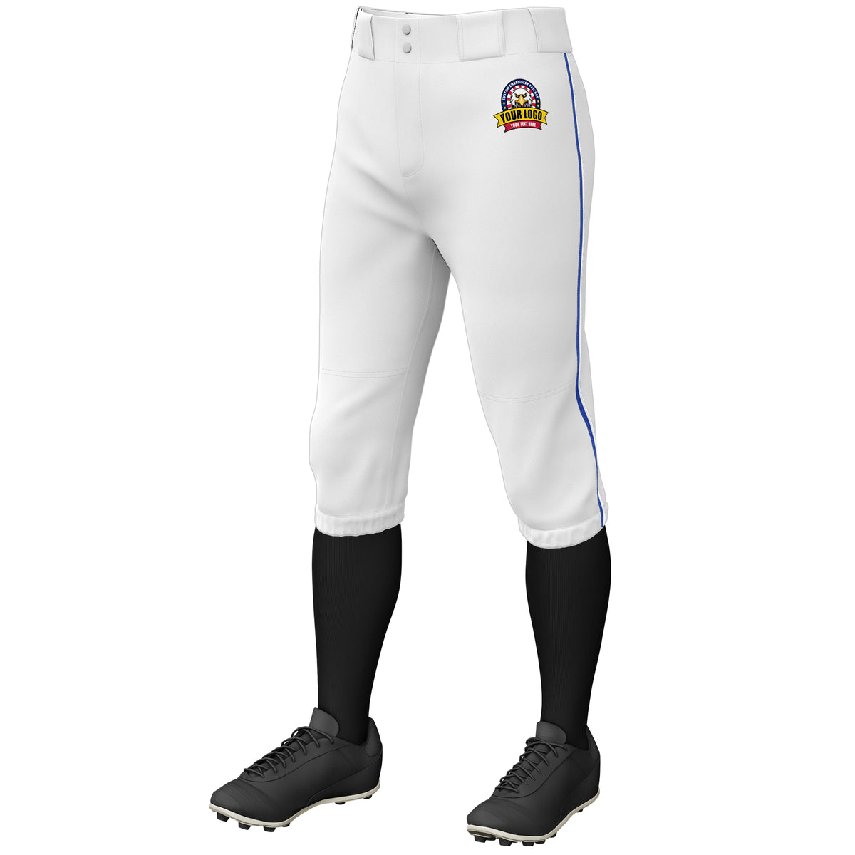 Custom White Royal-White Classic Fit Stretch Practice Knickers Baseball Pants
