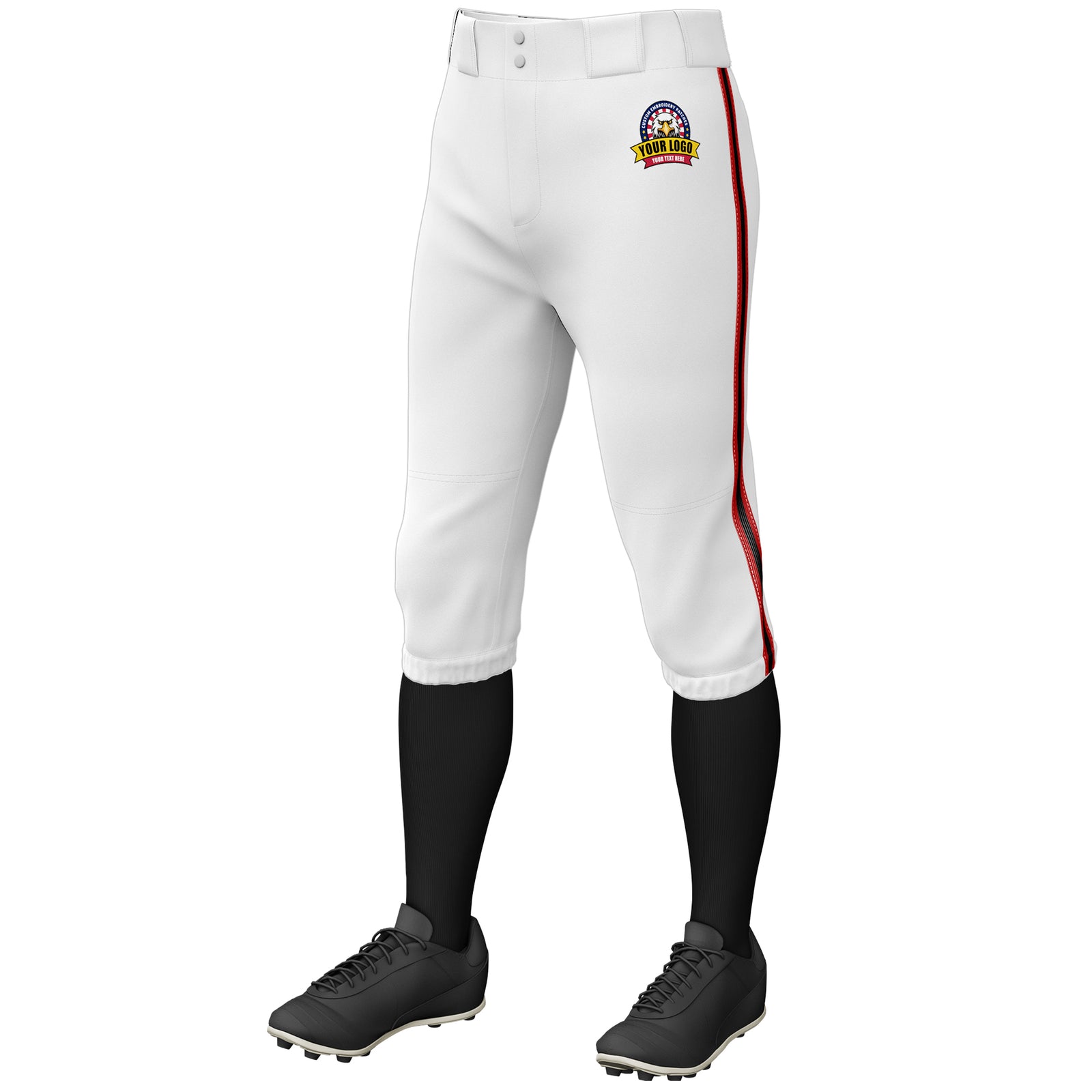 Custom White Red Black-Red Classic Fit Stretch Practice Knickers Baseball Pants