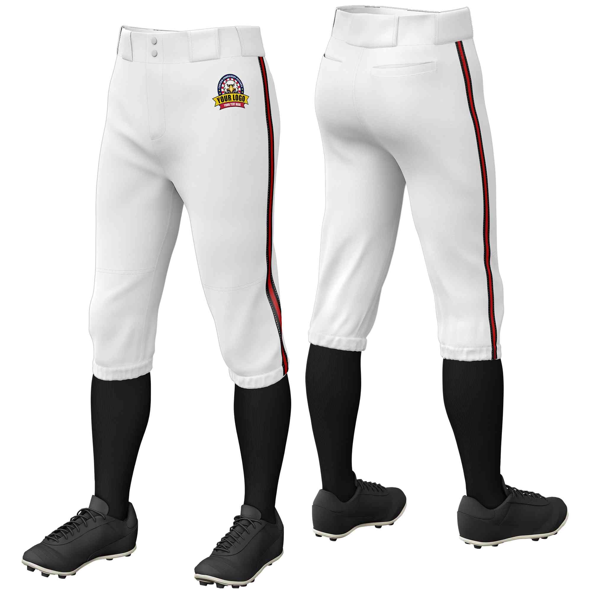 Custom White Black Red-Black Classic Fit Stretch Practice Knickers Baseball Pants