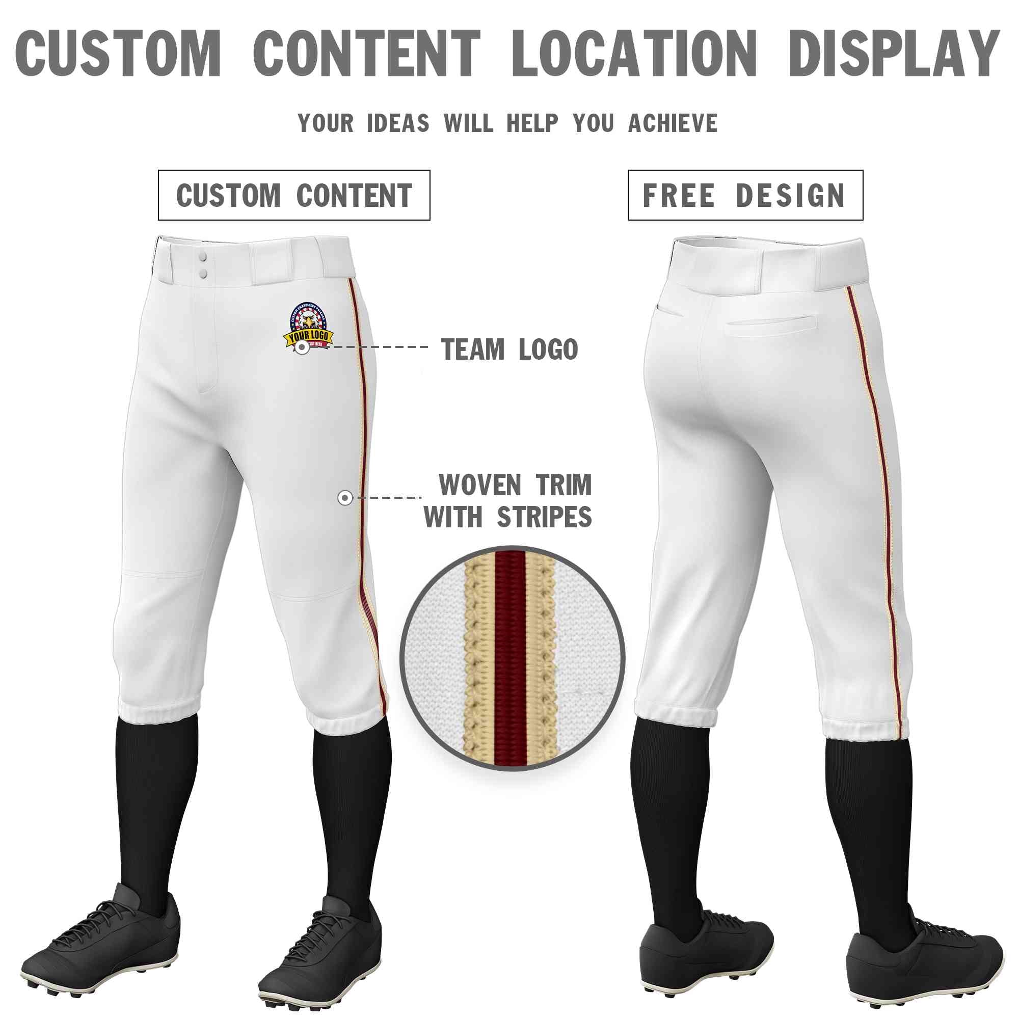 Custom White Khaki Crimson-Khaki Classic Fit Stretch Practice Knickers Baseball Pants