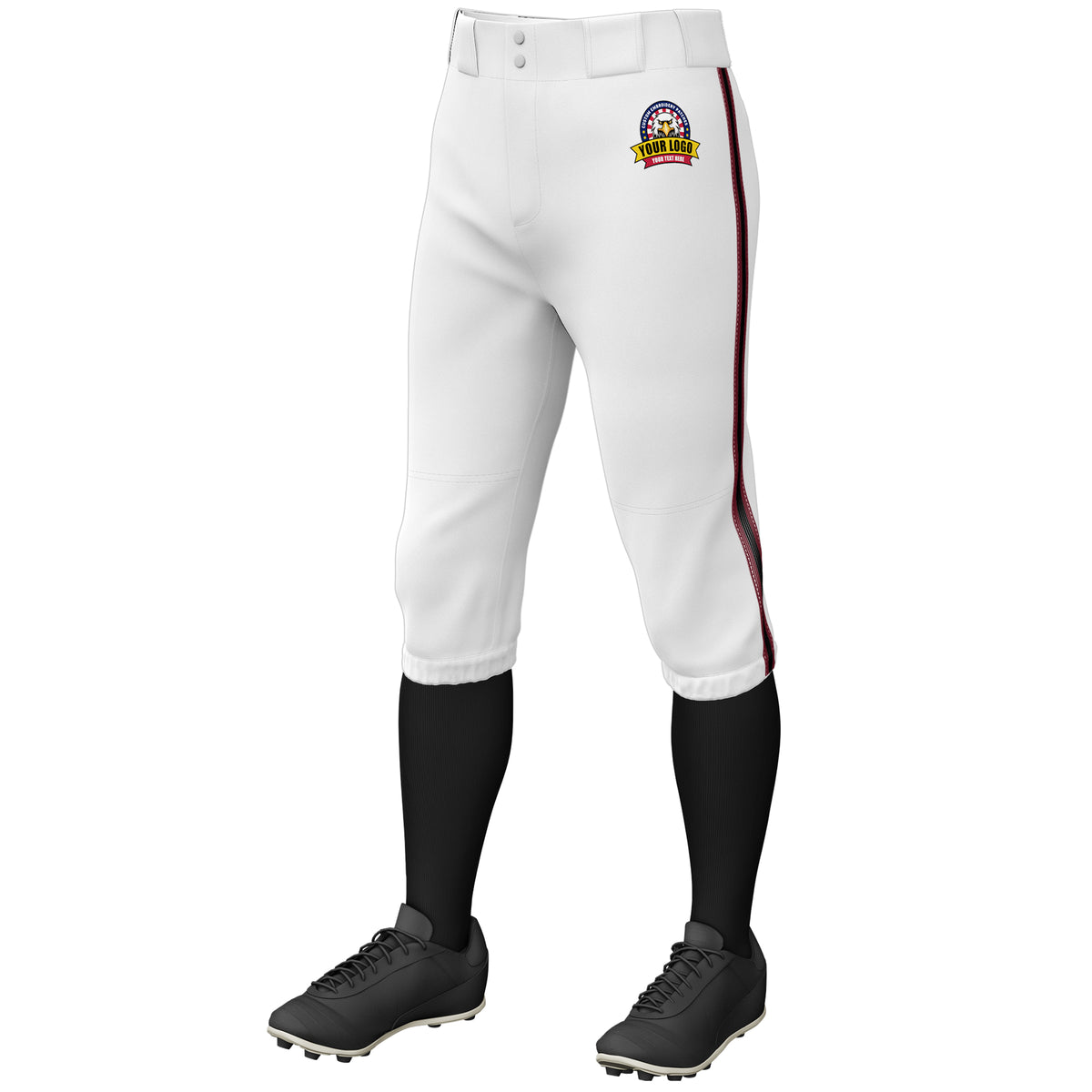 Custom White Crimson Black-Crimson Classic Fit Stretch Practice Knickers Baseball Pants