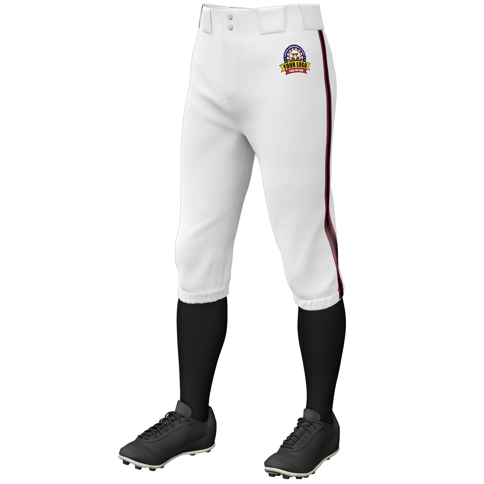 Custom White Crimson Black-Crimson Classic Fit Stretch Practice Knickers Baseball Pants