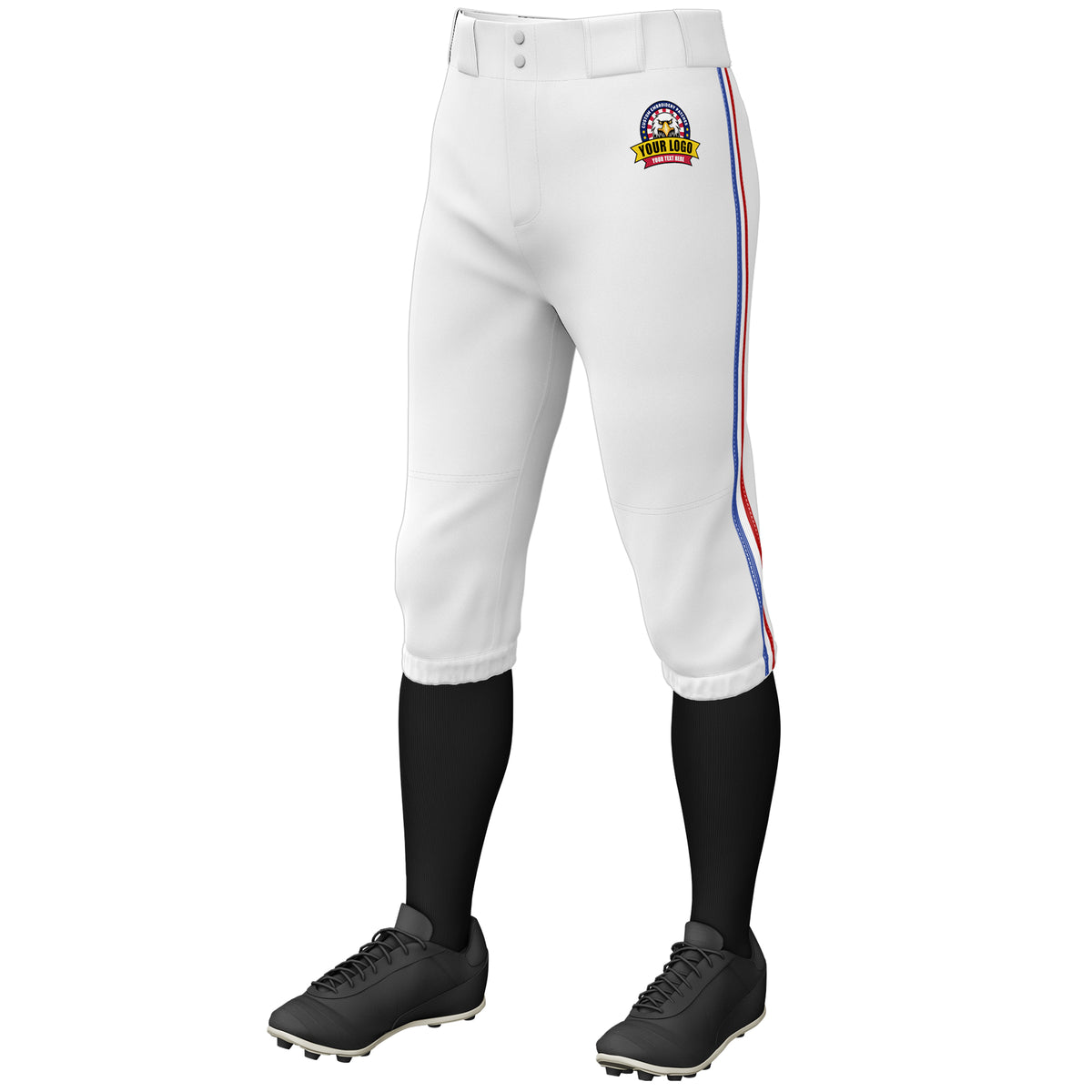 Custom White Royal White-Red Classic Fit Stretch Practice Knickers Baseball Pants