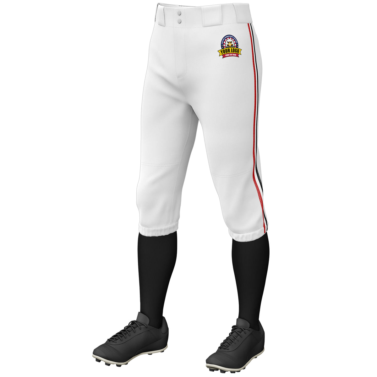 Custom White Red White-Black Classic Fit Stretch Practice Knickers Baseball Pants