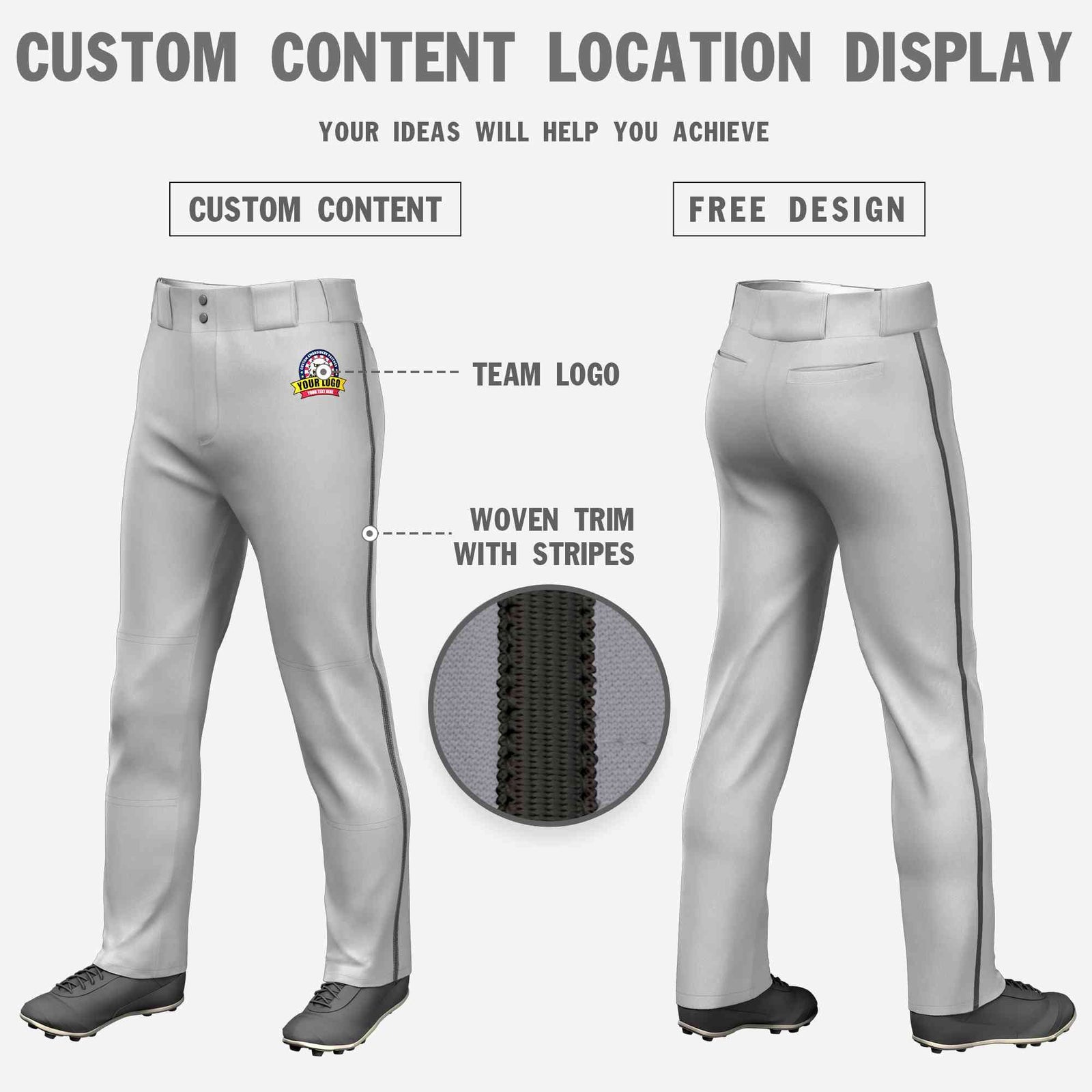 Custom Gray Dark Gray Classic Fit Stretch Practice Loose-fit Baseball Pants