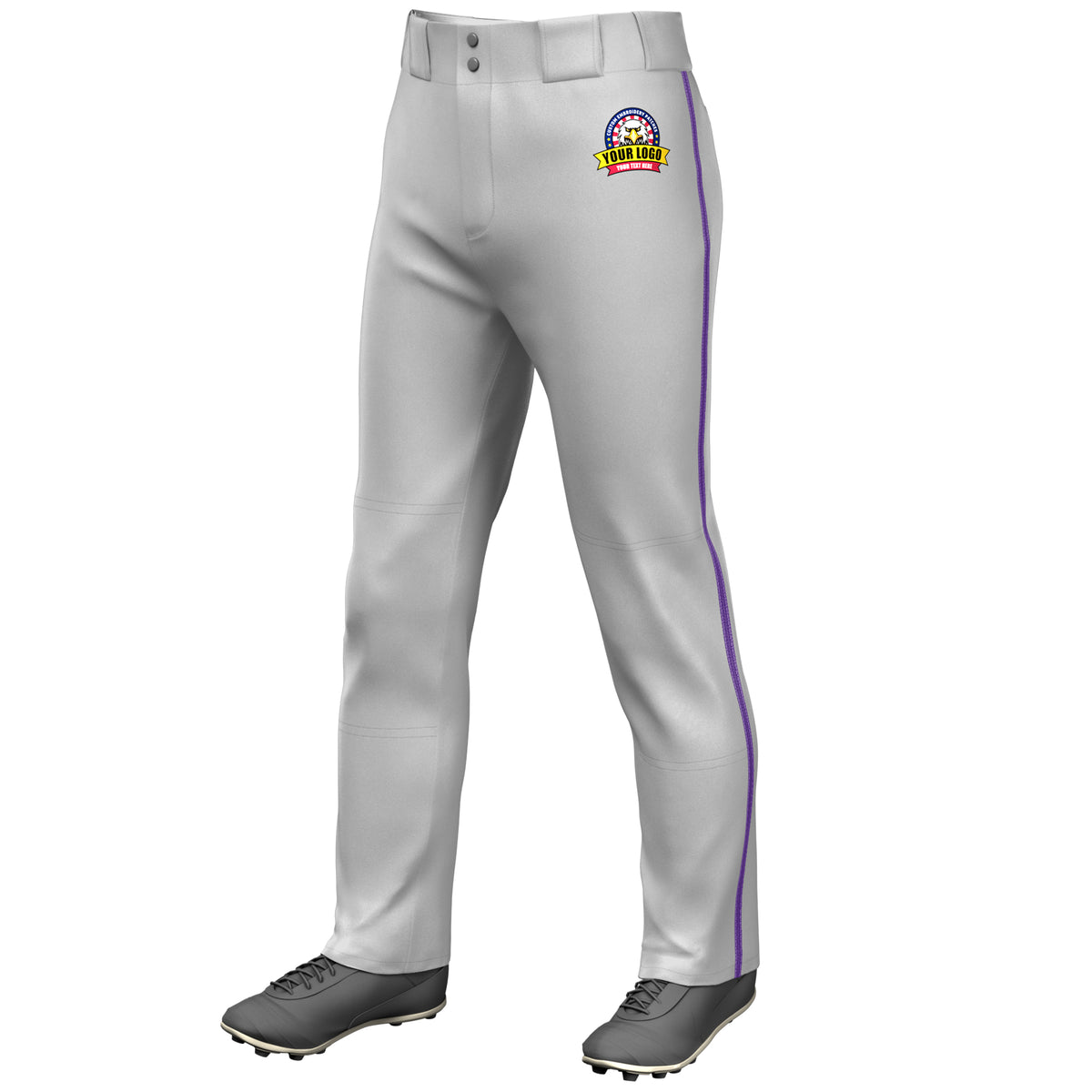 Custom Gray Purple Classic Fit Stretch Practice Loose-fit Baseball Pants
